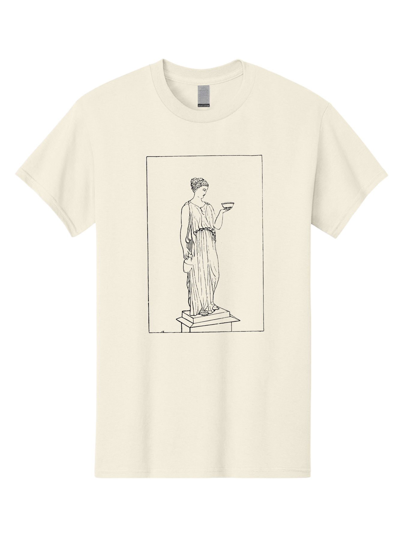 Woman-With-Bowl Men'S Graphic Tee, 100% Cotton, Comfortable Casual Summer Wear, Machine Washable, Classical Statue, Ancient Greek, Female Figure, Draped Clothing, Holding Bowl, Simple Illustration, Elegant Lines, Minimalist Art, - Aaa577