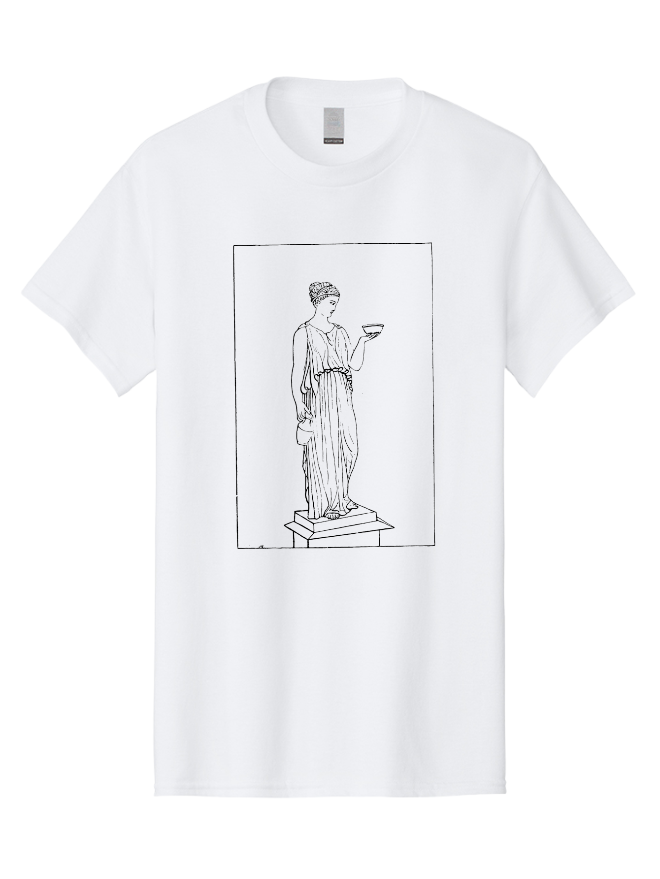 Woman-With-Bowl Men'S Graphic Tee, 100% Cotton, Comfortable Casual Summer Wear, Machine Washable, Classical Statue, Ancient Greek, Female Figure, Draped Clothing, Holding Bowl, Simple Illustration, Elegant Lines, Minimalist Art, - Aaa577