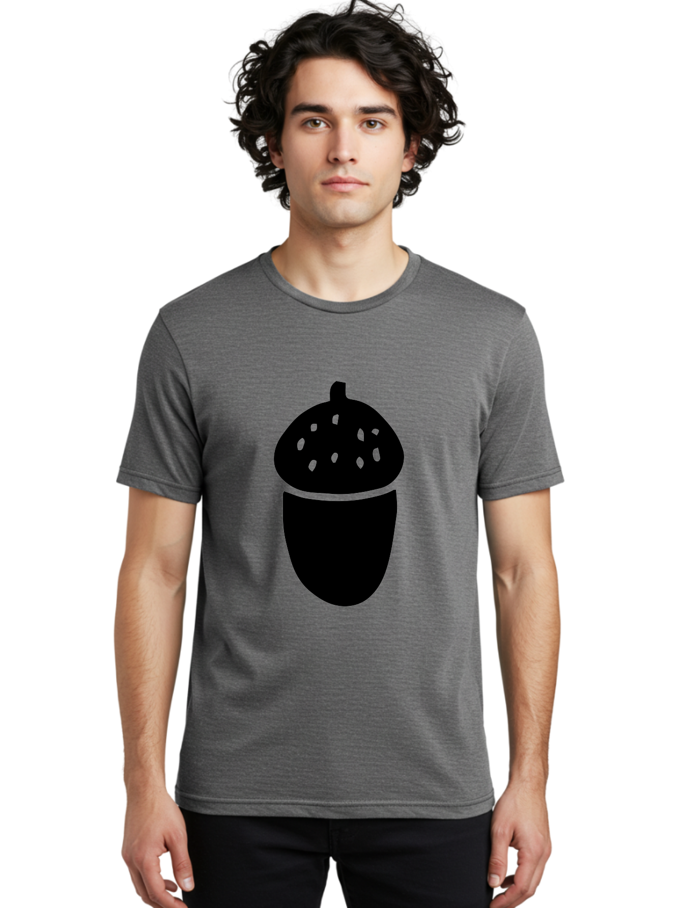 Acorn-Silhouette Men'S Graphic Tee, 100% Cotton, Comfortable Casual Summer Wear, Machine Washable, Acorn Silhouette, Oak Tree Symbol, Forest Icon, Nature Emblem, Autumn Motif, Wildlife Sign, Black Acorn - Aaa578