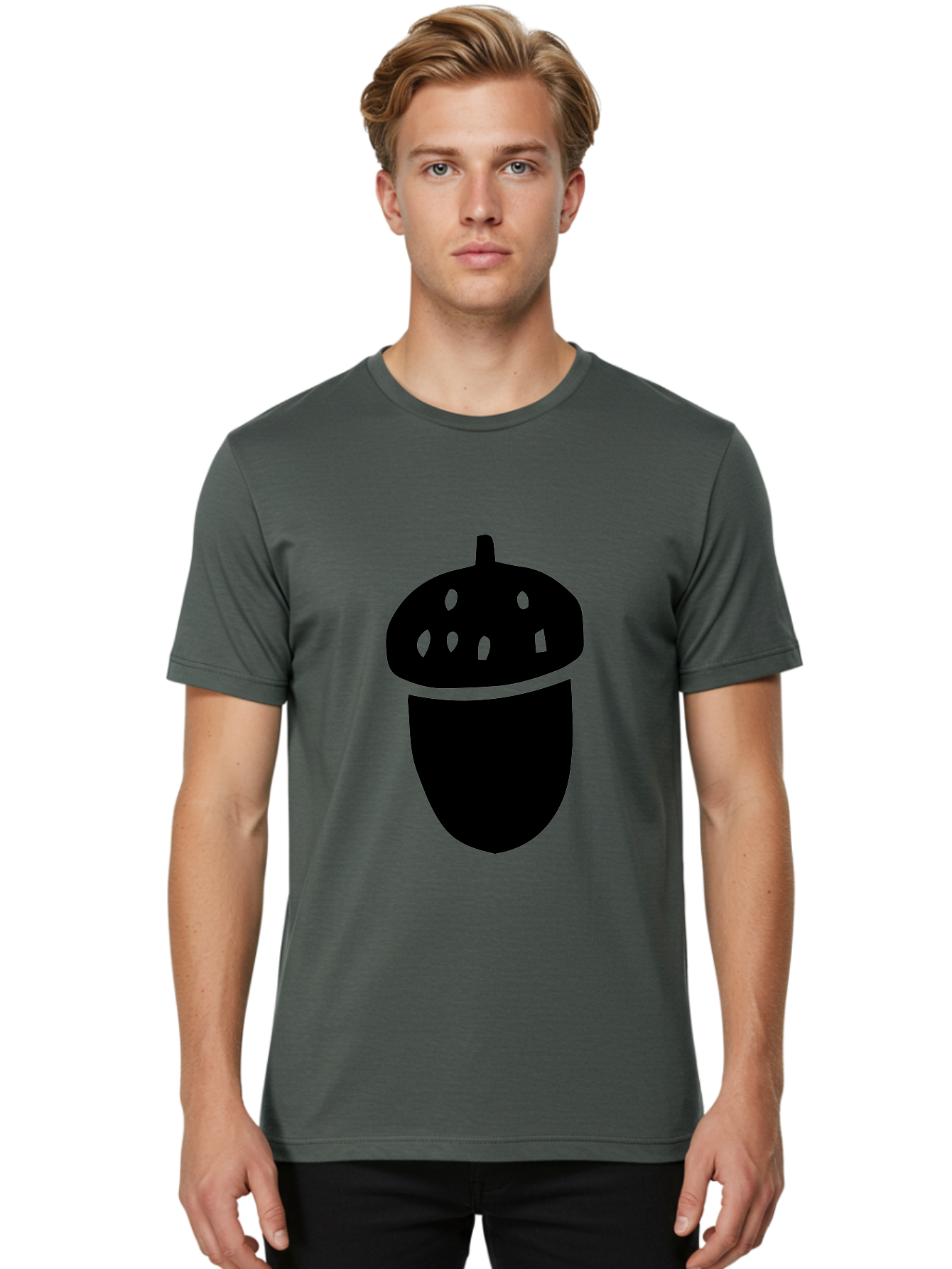Acorn Men'S Graphic Tee, 100% Cotton, Comfortable Casual Summer Wear, Machine Washable, Acorn Silhouette, Oak Tree Symbol, Forest Icon, Nature Emblem, Earthy Design, Simple Graphics, Minimalist Art - Aaa579