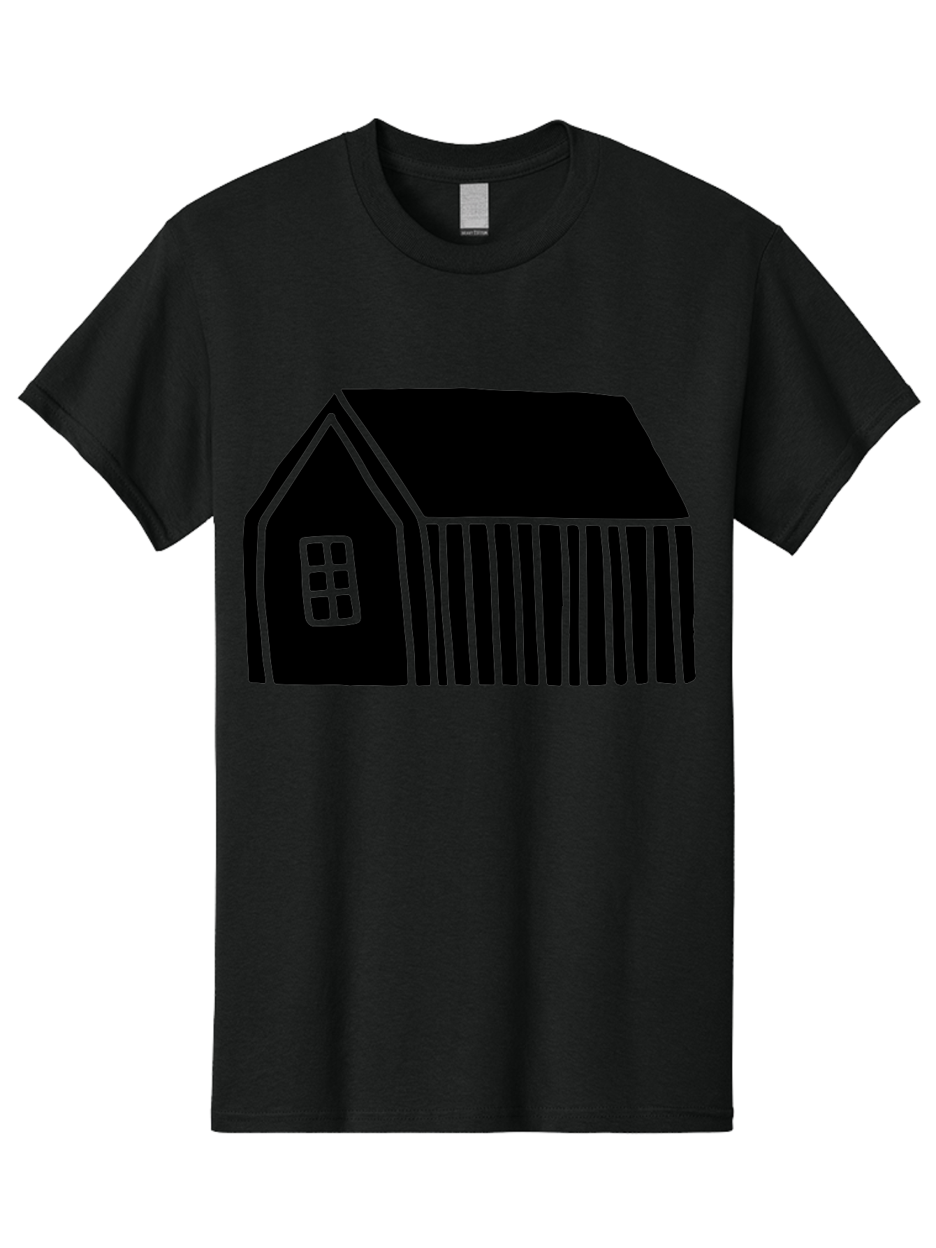 Barn Men'S Graphic Tee, 100% Cotton, Comfortable Casual Summer Wear, Machine Washable, Barn Illustration, Simple Design, Rural Architecture, Farm Building, Minimalist Art, Country Style, Black Silhouette, Green Outline - Aaa580