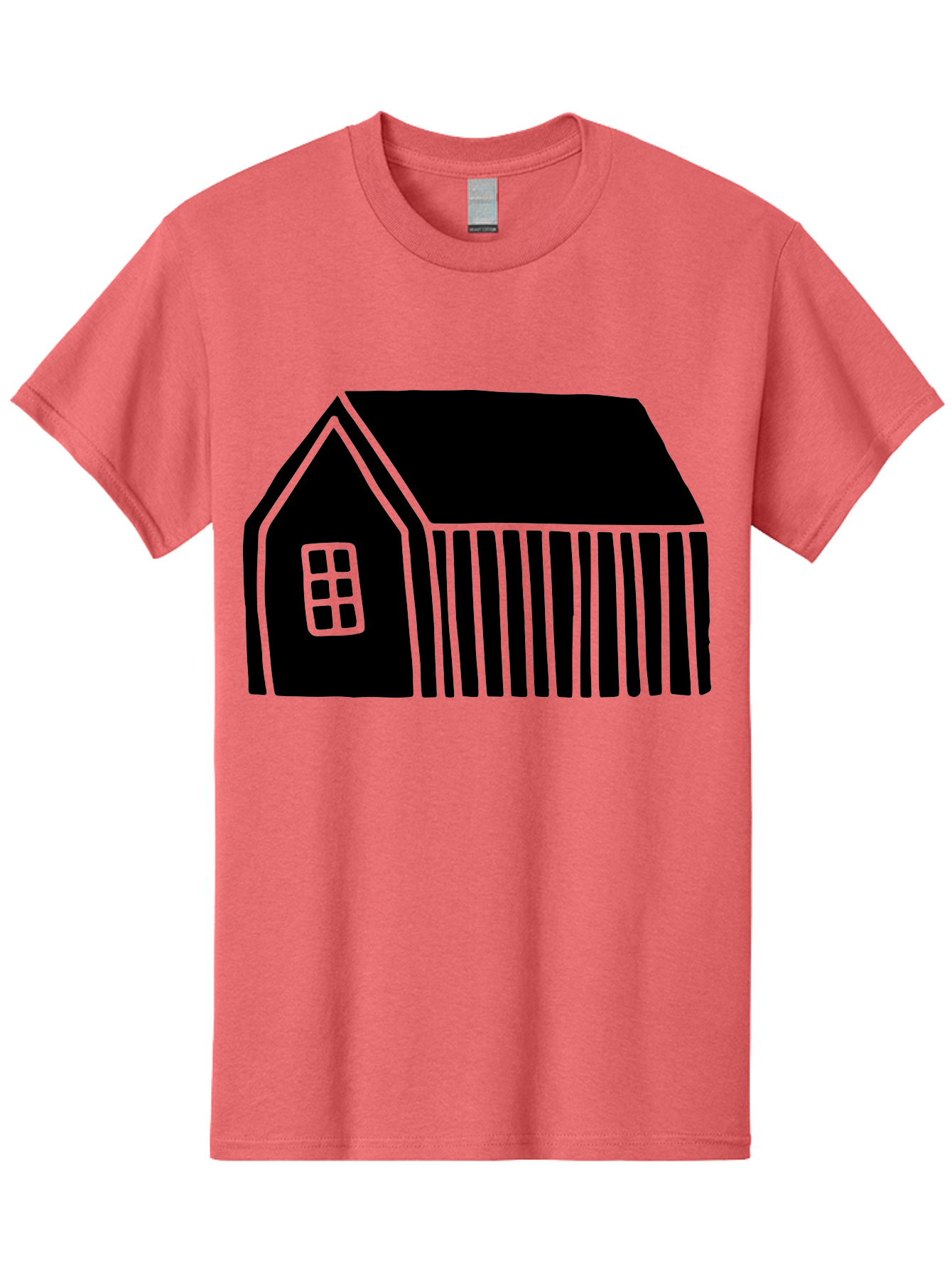 Barn Men'S Graphic Tee, 100% Cotton, Comfortable Casual Summer Wear, Machine Washable, Barn Illustration, Simple Design, Rural Architecture, Farm Building, Minimalist Art, Country Style, Black Silhouette, Green Outline - Aaa580