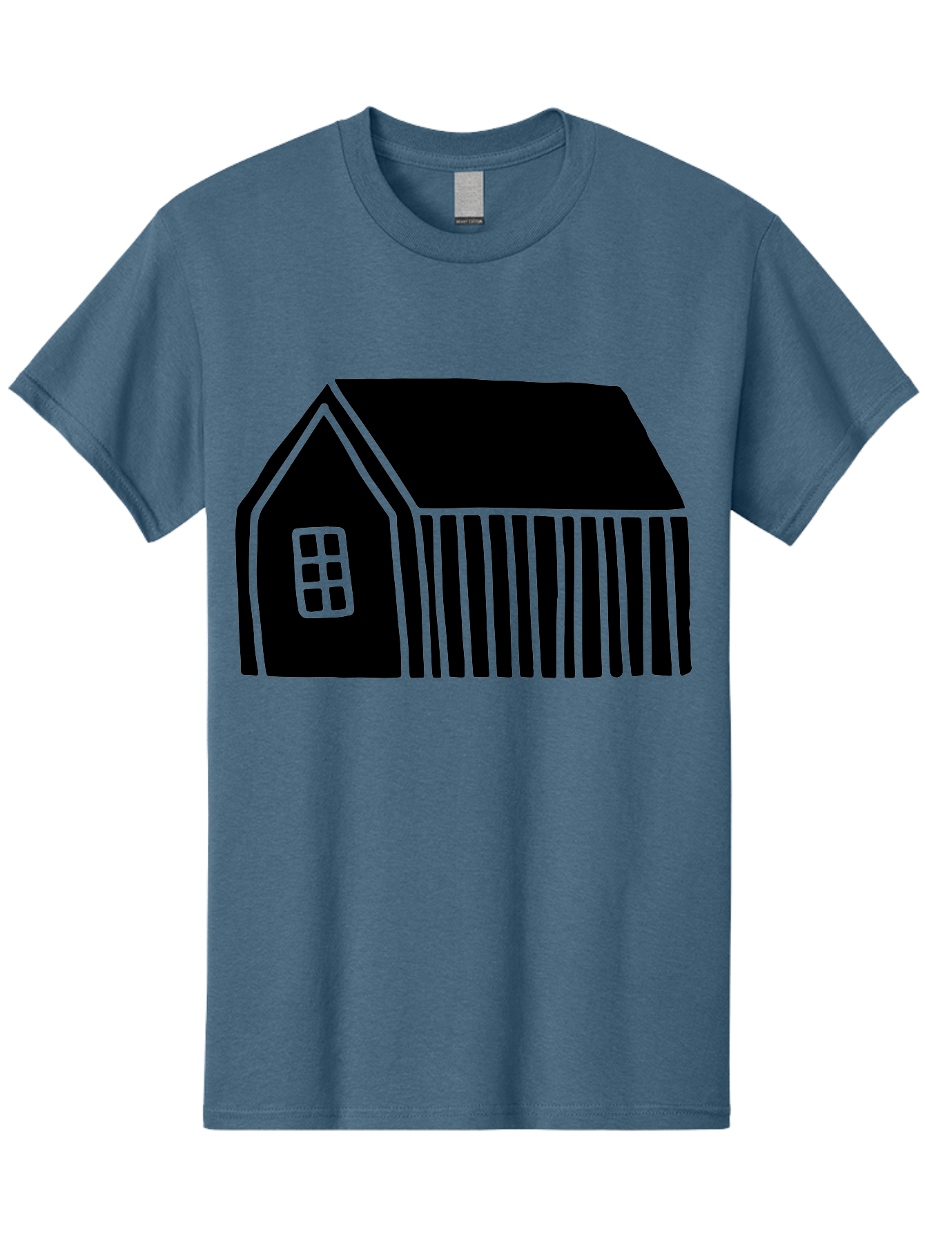 Barn Men'S Graphic Tee, 100% Cotton, Comfortable Casual Summer Wear, Machine Washable, Barn Illustration, Simple Design, Rural Architecture, Farm Building, Minimalist Art, Country Style, Black Silhouette, Green Outline - Aaa580