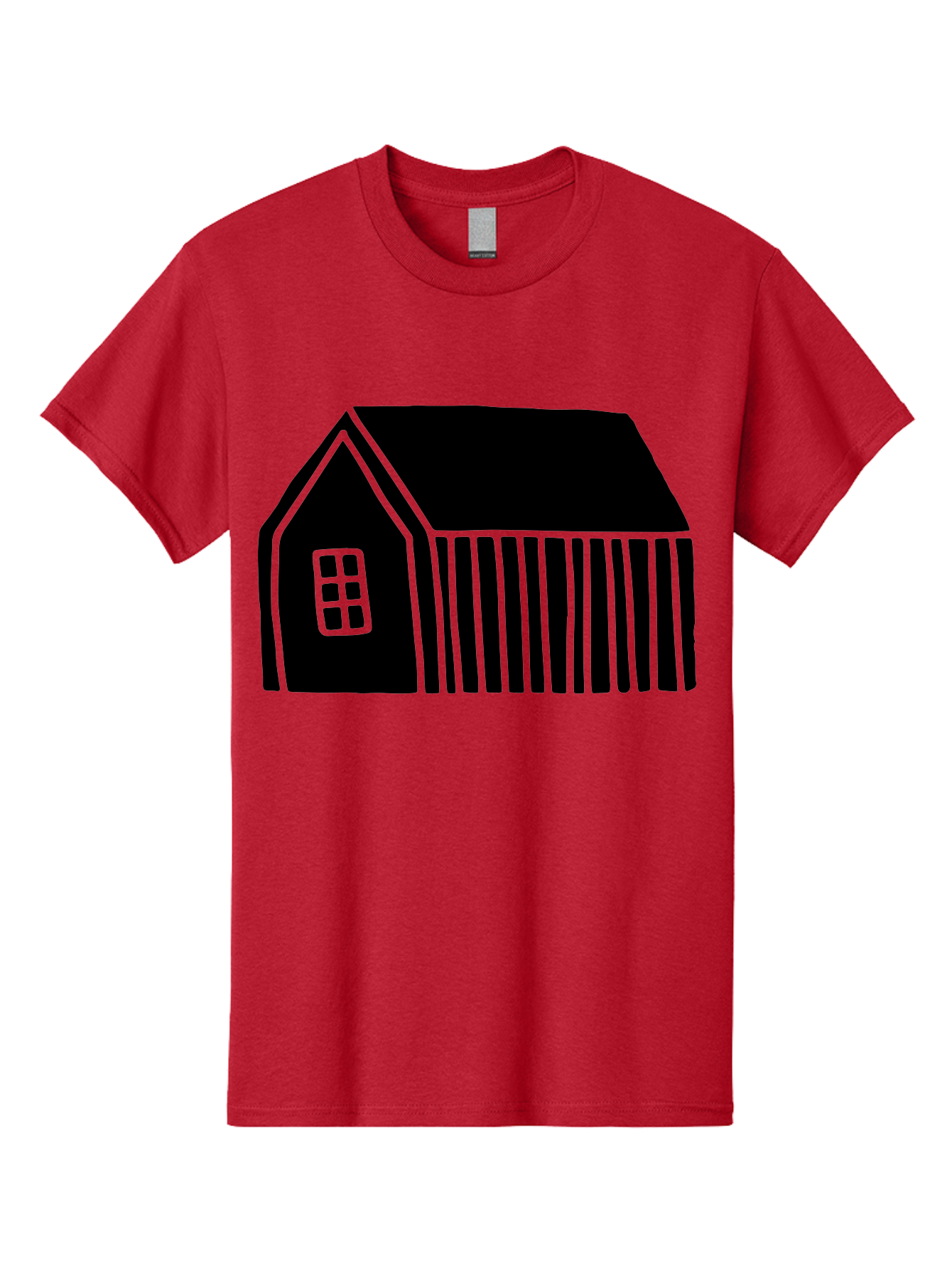 Barn Men'S Graphic Tee, 100% Cotton, Comfortable Casual Summer Wear, Machine Washable, Barn Illustration, Simple Design, Rural Architecture, Farm Building, Minimalist Art, Country Style, Black Silhouette, Green Outline - Aaa580