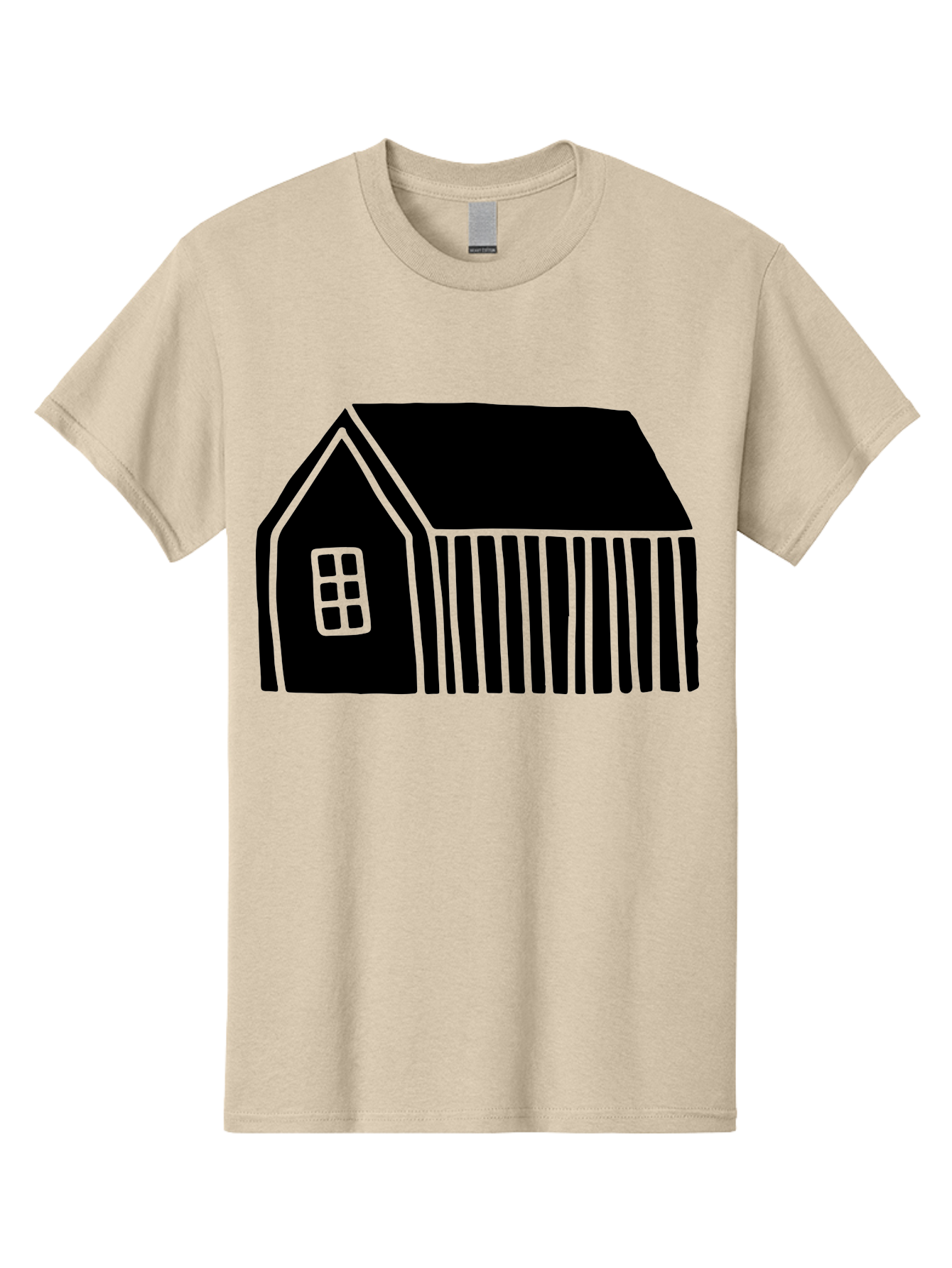 Barn Men'S Graphic Tee, 100% Cotton, Comfortable Casual Summer Wear, Machine Washable, Barn Illustration, Simple Design, Rural Architecture, Farm Building, Minimalist Art, Country Style, Black Silhouette, Green Outline - Aaa580