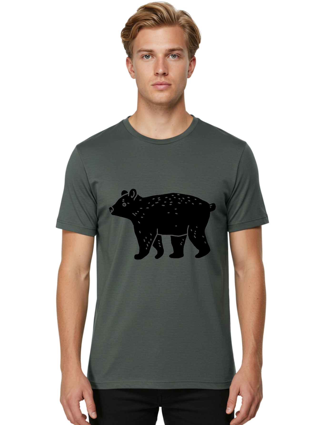 Bear Men'S Graphic Tee, 100% Cotton, Comfortable Casual Summer Wear, Machine Washable, Black Bear, Wildlife Animal, Forest Creature, Wild Beast, Mammal, Illustration, Simple Design, Minimalist Art - Aaa581
