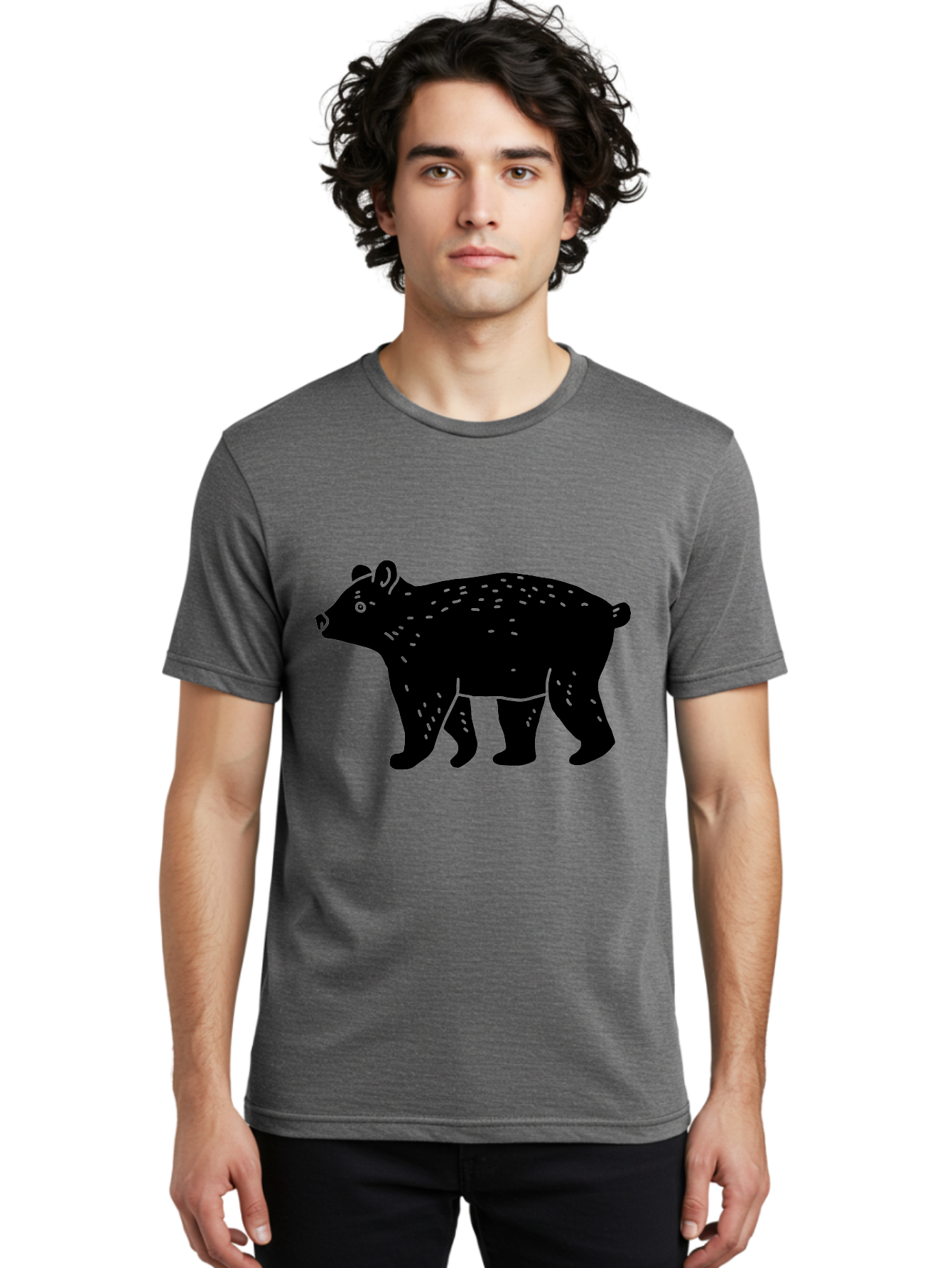 Bear Men'S Graphic Tee, 100% Cotton, Comfortable Casual Summer Wear, Machine Washable, Black Bear, Wildlife Animal, Forest Creature, Wild Beast, Mammal, Illustration, Simple Design, Minimalist Art - Aaa581