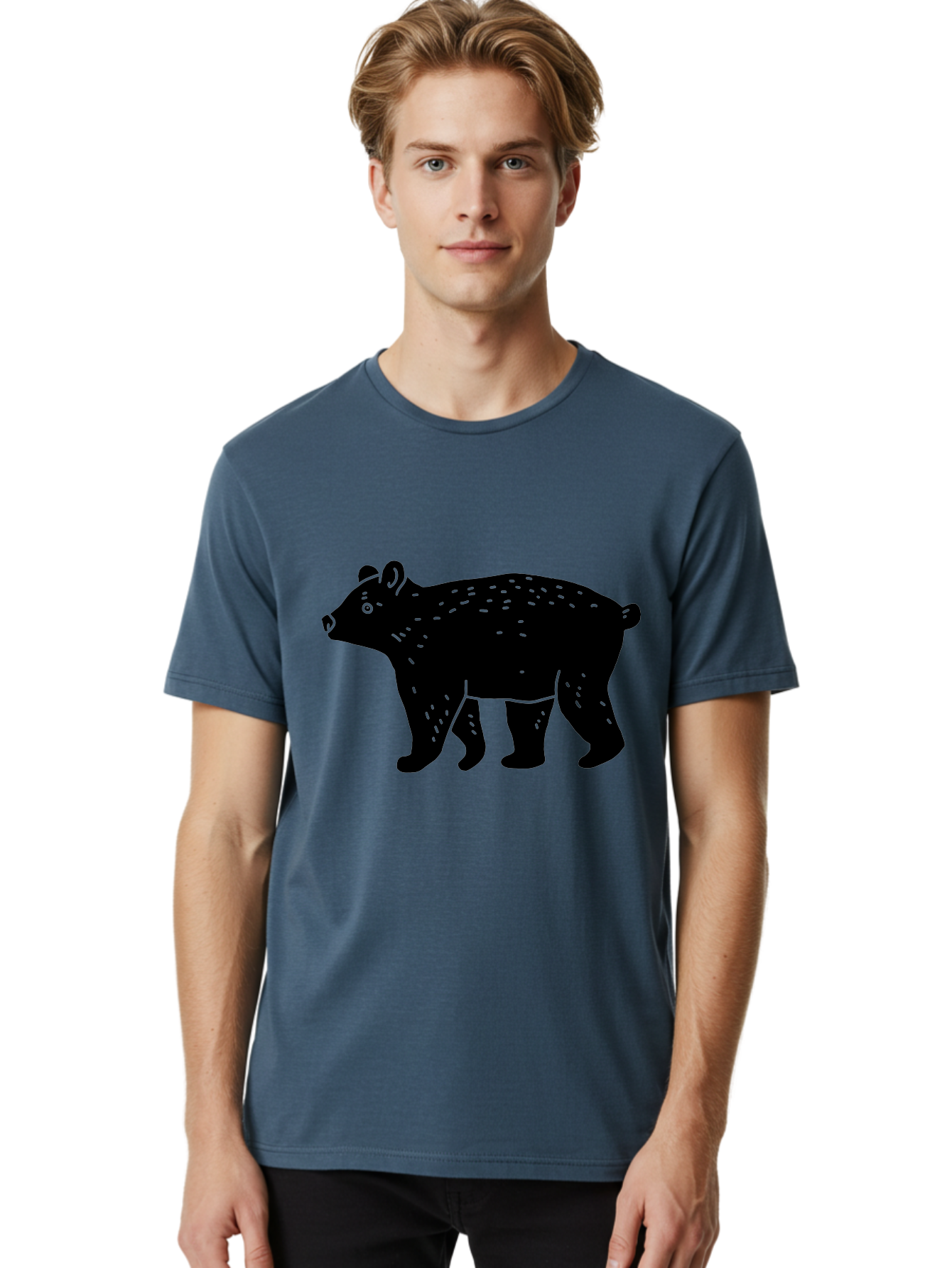 Bear Men'S Graphic Tee, 100% Cotton, Comfortable Casual Summer Wear, Machine Washable, Black Bear, Wildlife Animal, Forest Creature, Wild Beast, Mammal, Illustration, Simple Design, Minimalist Art - Aaa581