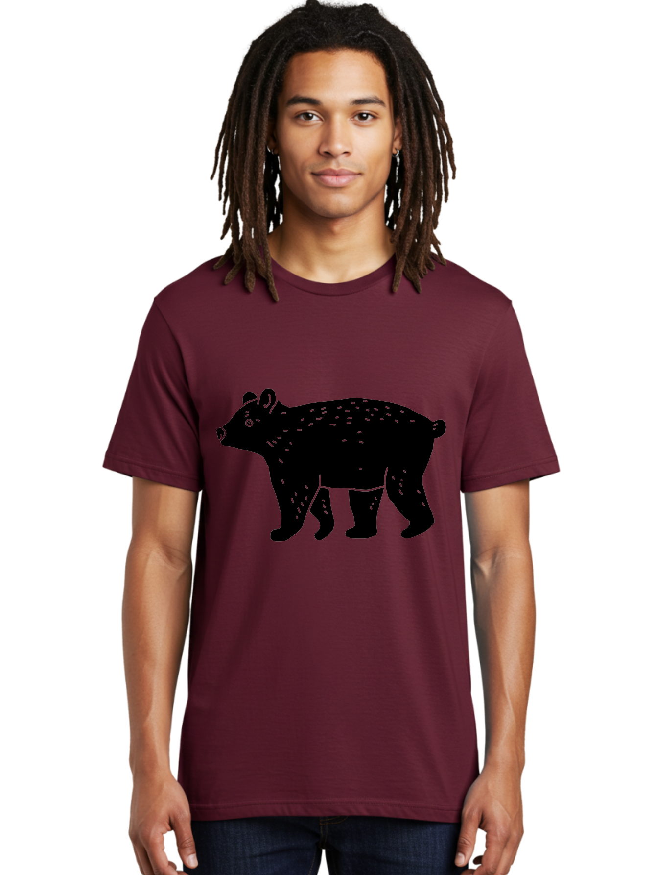 Bear Men'S Graphic Tee, 100% Cotton, Comfortable Casual Summer Wear, Machine Washable, Black Bear, Wildlife Animal, Forest Creature, Wild Beast, Mammal, Illustration, Simple Design, Minimalist Art - Aaa581