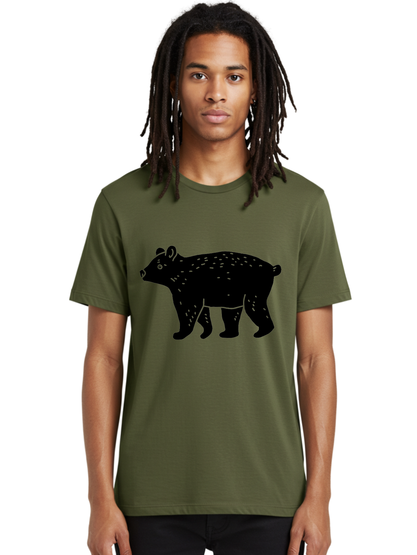 Bear Men'S Graphic Tee, 100% Cotton, Comfortable Casual Summer Wear, Machine Washable, Black Bear, Wildlife Animal, Forest Creature, Wild Beast, Mammal, Illustration, Simple Design, Minimalist Art - Aaa581