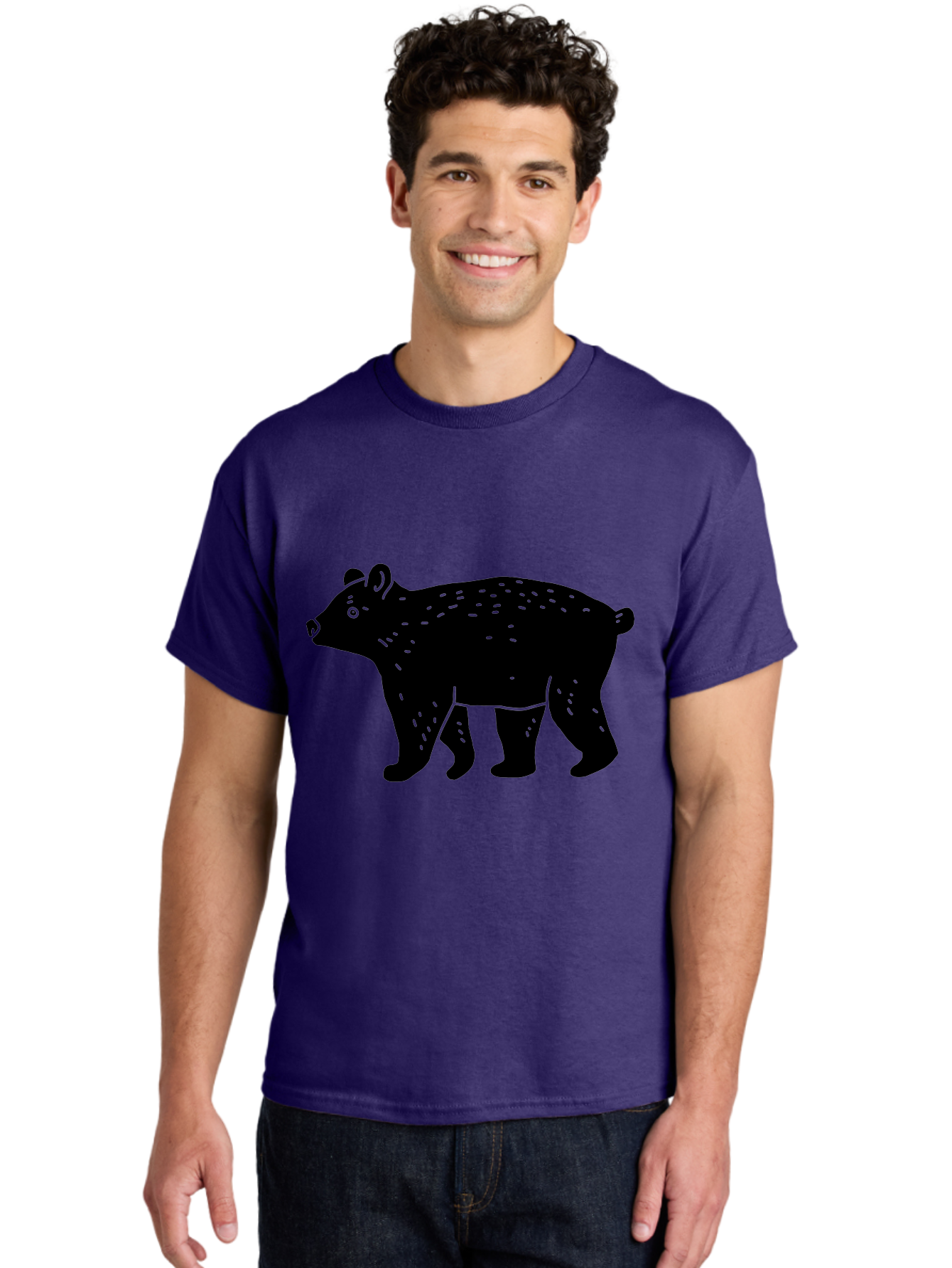Bear Men'S Graphic Tee, 100% Cotton, Comfortable Casual Summer Wear, Machine Washable, Black Bear, Wildlife Animal, Forest Creature, Wild Beast, Mammal, Illustration, Simple Design, Minimalist Art - Aaa581