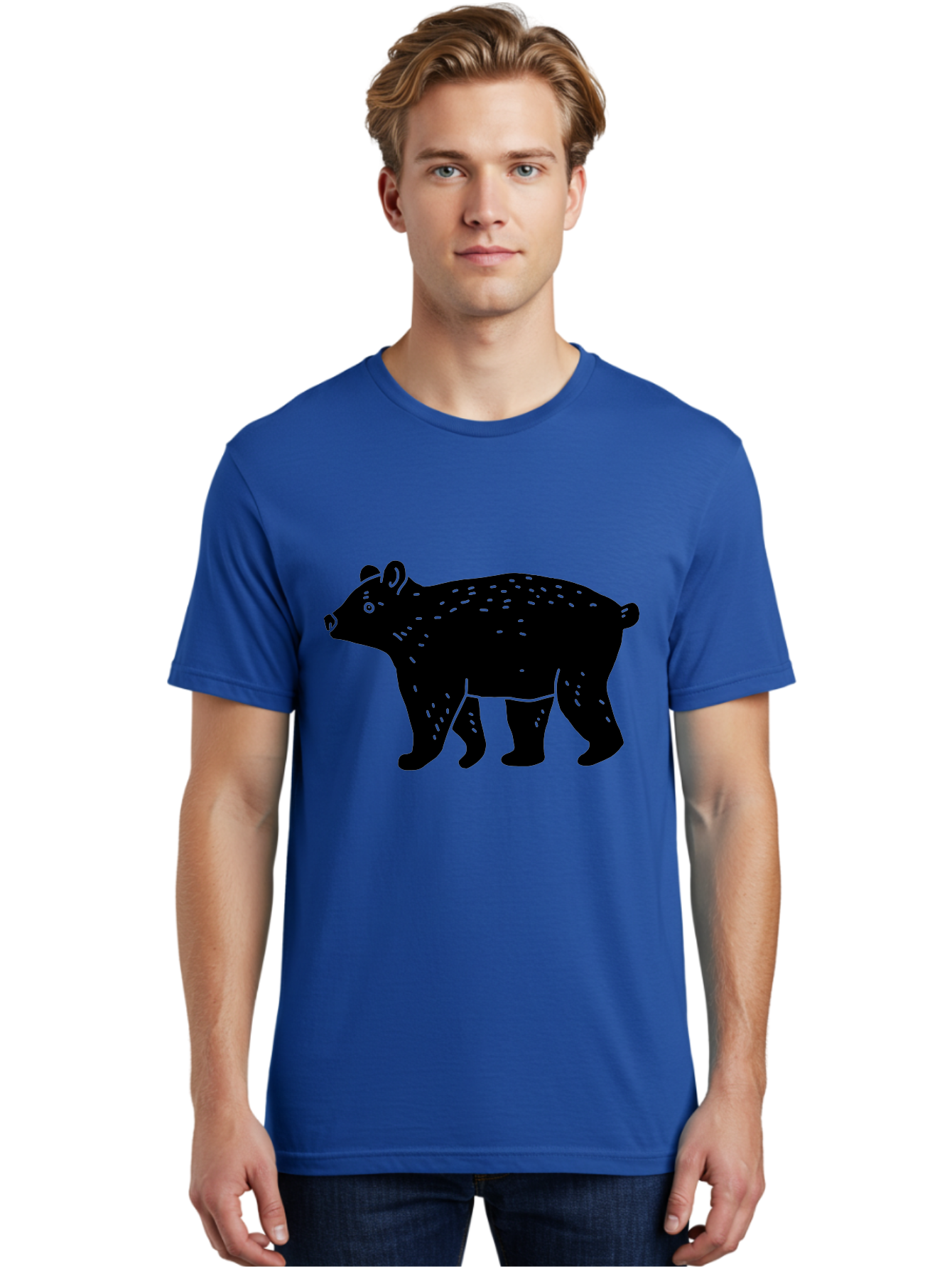 Bear Men'S Graphic Tee, 100% Cotton, Comfortable Casual Summer Wear, Machine Washable, Black Bear, Wildlife Animal, Forest Creature, Wild Beast, Mammal, Illustration, Simple Design, Minimalist Art - Aaa581