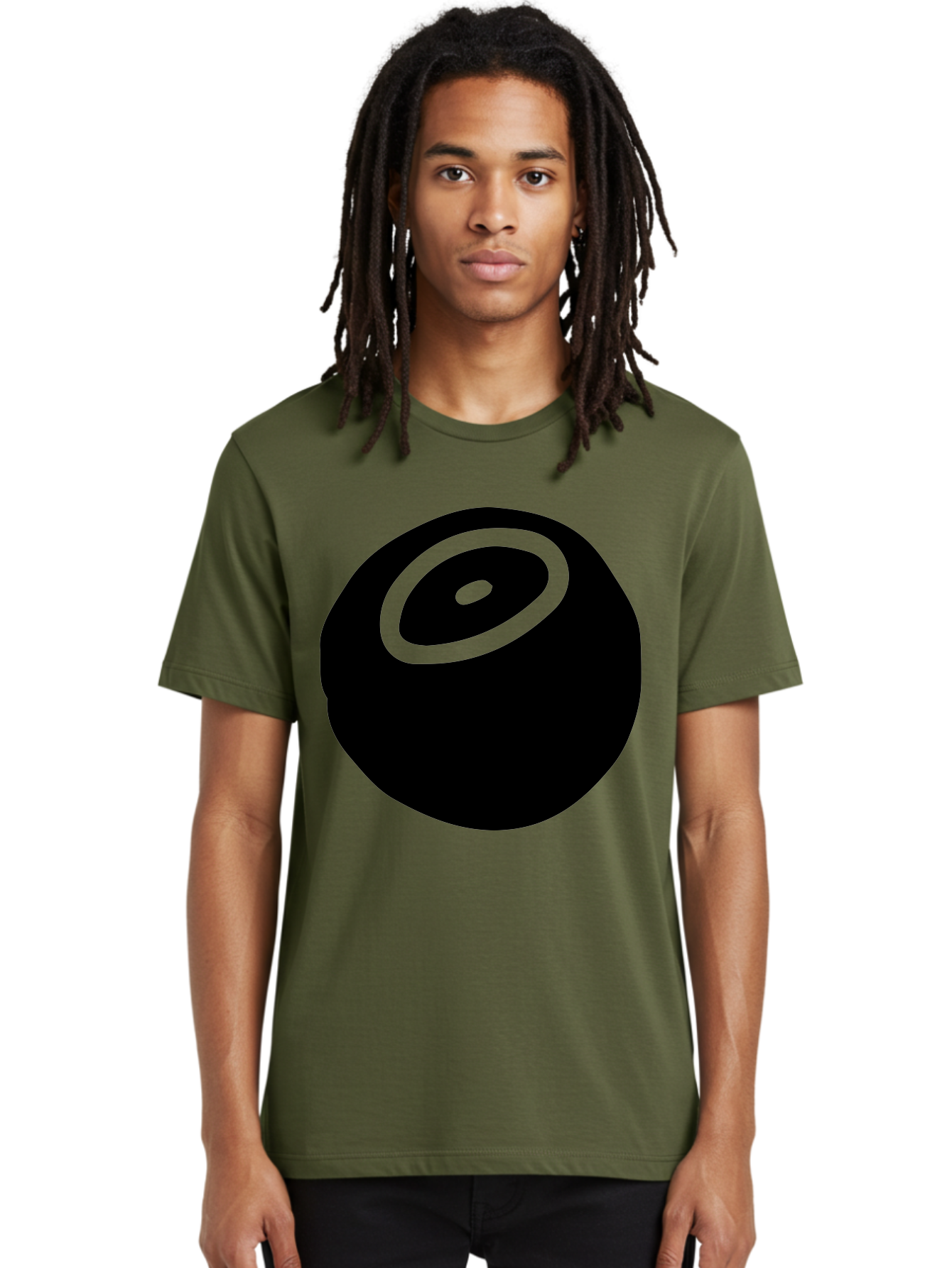 Black-Circle Men'S Graphic Tee, 100% Cotton, Comfortable Casual Summer Wear, Machine Washable, Stylized Black Circle, Neon Green Accents, Abstract Design, Simple Shapes, Modern Art, Contemporary Graphics, Minimalist Style - Aaa582