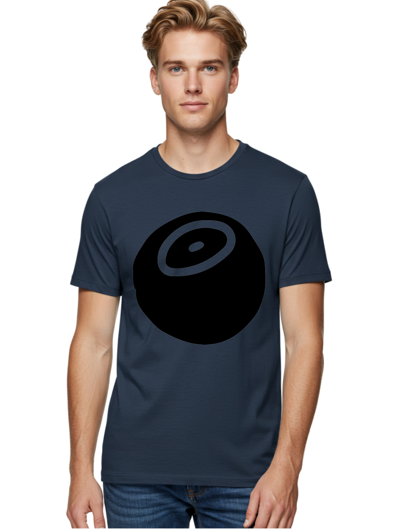 Black-Circle Men'S Graphic Tee, 100% Cotton, Comfortable Casual Summer Wear, Machine Washable, Stylized Black Circle, Neon Green Accents, Abstract Design, Simple Shapes, Modern Art, Contemporary Graphics, Minimalist Style - Aaa582