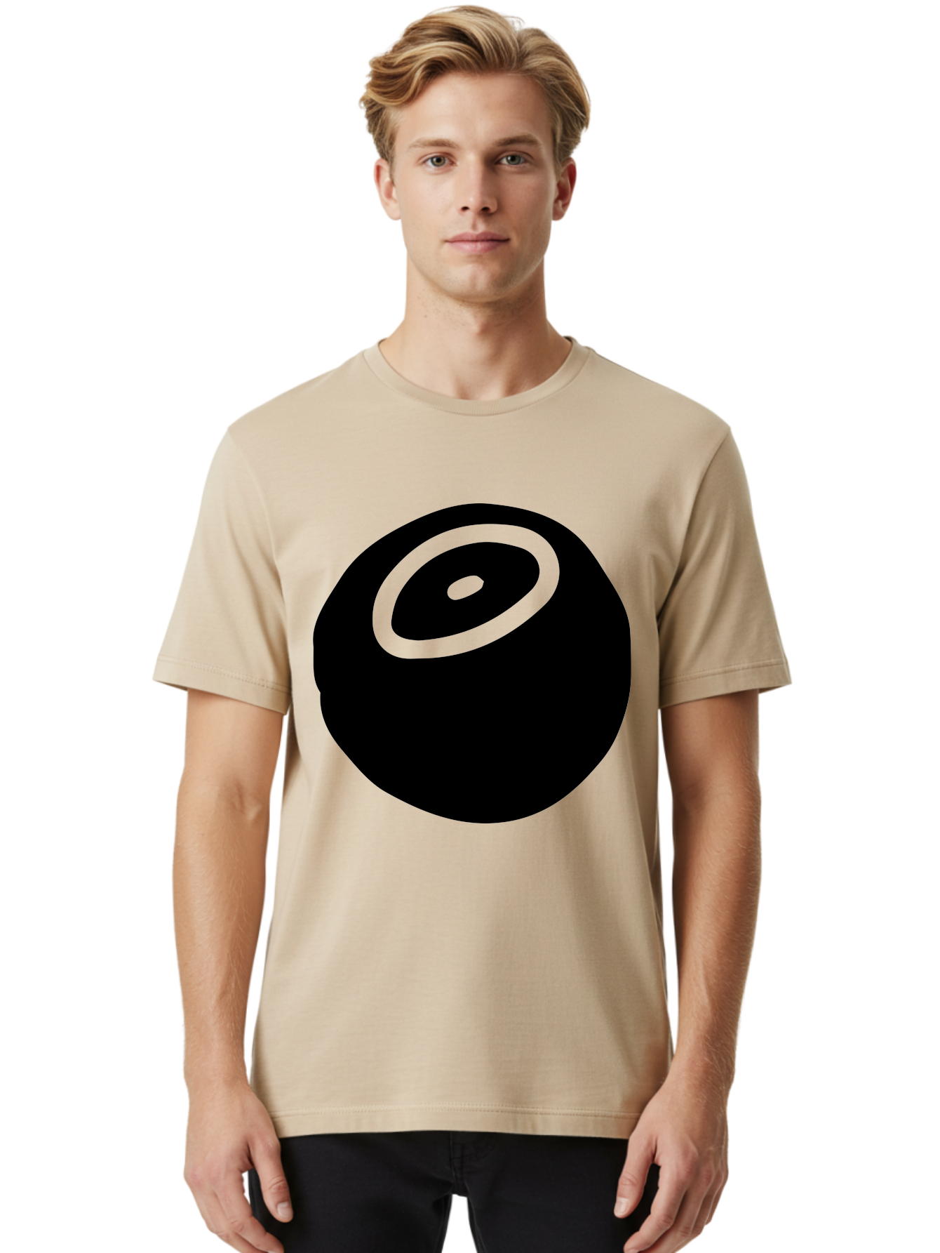 Black-Circle Men'S Graphic Tee, 100% Cotton, Comfortable Casual Summer Wear, Machine Washable, Stylized Black Circle, Neon Green Accents, Abstract Design, Simple Shapes, Modern Art, Contemporary Graphics, Minimalist Style - Aaa582