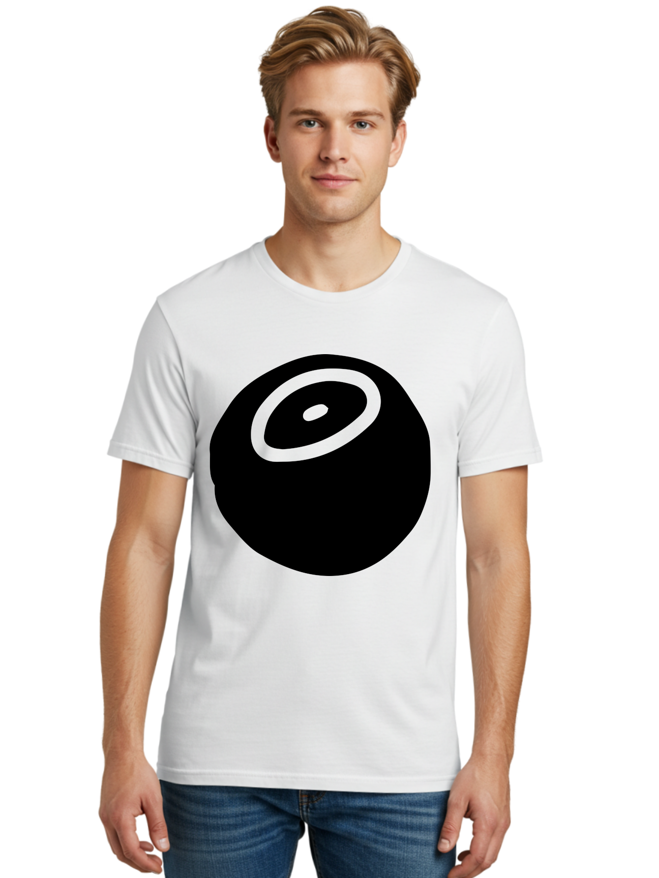 Black-Circle Men'S Graphic Tee, 100% Cotton, Comfortable Casual Summer Wear, Machine Washable, Stylized Black Circle, Neon Green Accents, Abstract Design, Simple Shapes, Modern Art, Contemporary Graphics, Minimalist Style - Aaa582