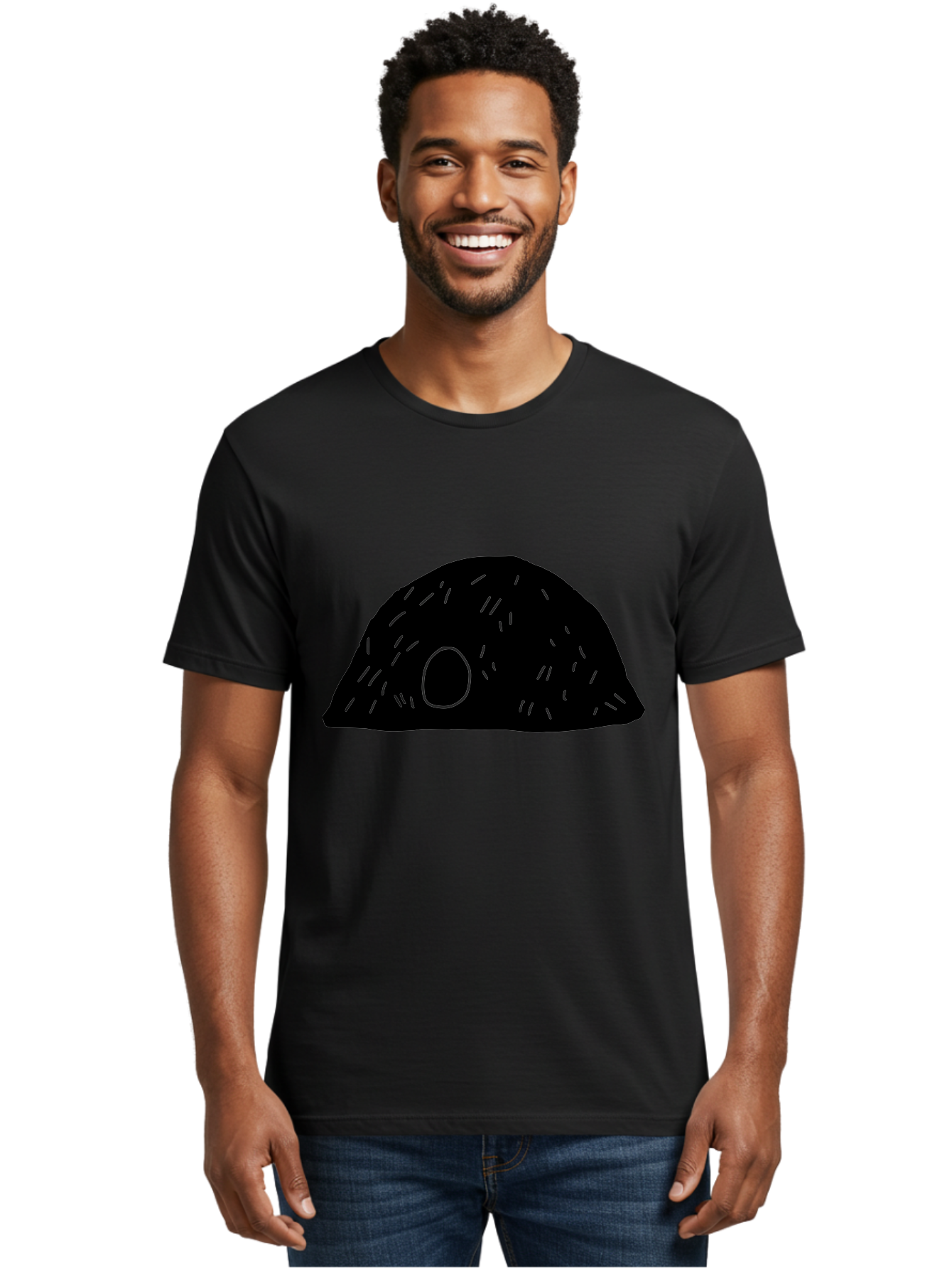 Black-Mushroom Men'S Graphic Tee, 100% Cotton, Comfortable Casual Summer Wear, Machine Washable, Black Dome Shape, Green Neon Lines, Abstract Art, Futuristic Design, Modern Graphic, Minimalist Style, Simple Shapes, Neon Accents - Aaa584