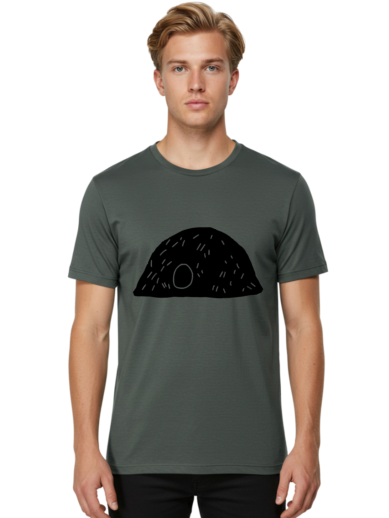 Black-Mushroom Men'S Graphic Tee, 100% Cotton, Comfortable Casual Summer Wear, Machine Washable, Black Dome Shape, Green Neon Lines, Abstract Art, Futuristic Design, Modern Graphic, Minimalist Style, Simple Shapes, Neon Accents - Aaa584