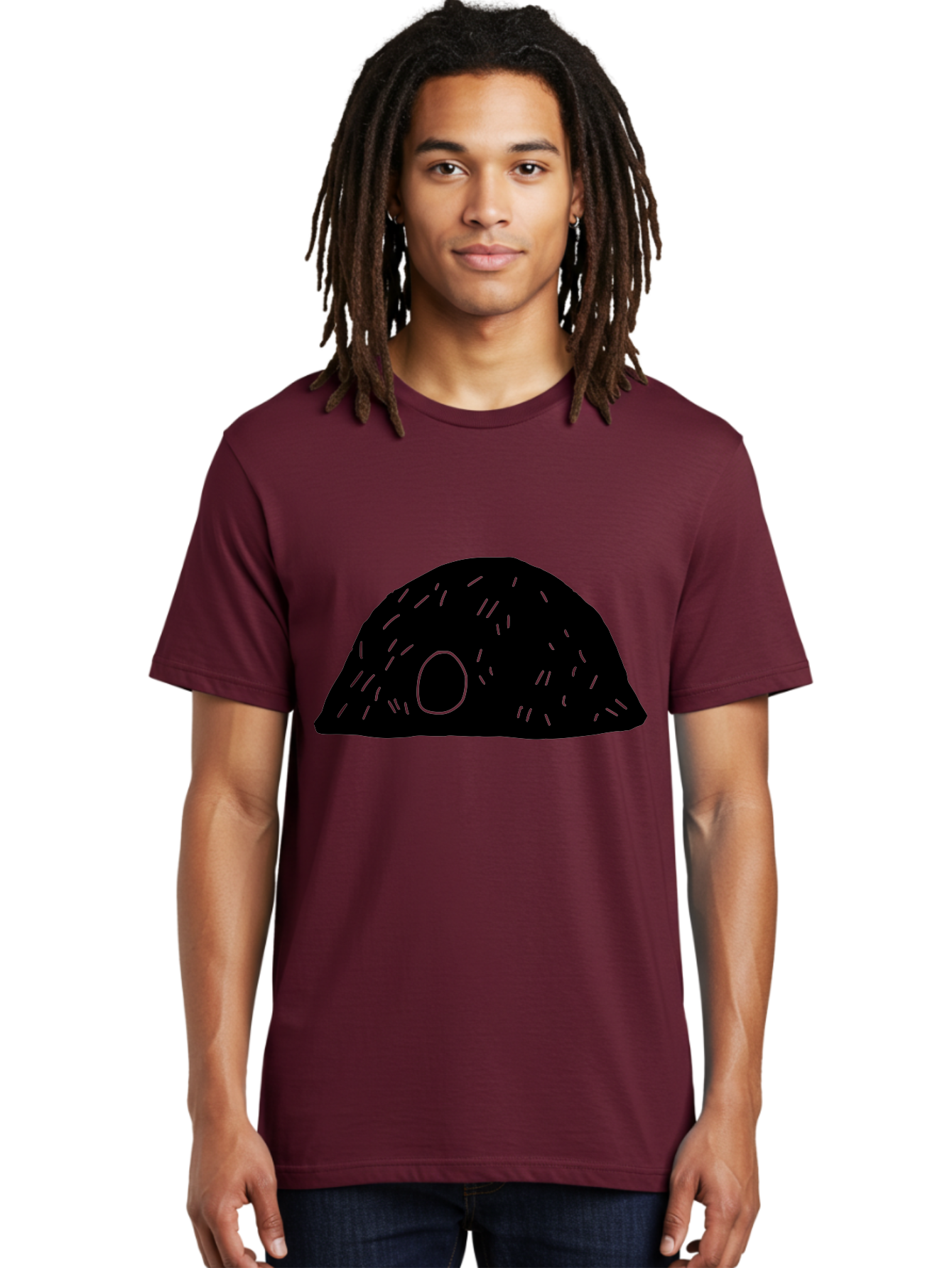 Black-Mushroom Men'S Graphic Tee, 100% Cotton, Comfortable Casual Summer Wear, Machine Washable, Black Dome Shape, Green Neon Lines, Abstract Art, Futuristic Design, Modern Graphic, Minimalist Style, Simple Shapes, Neon Accents - Aaa584