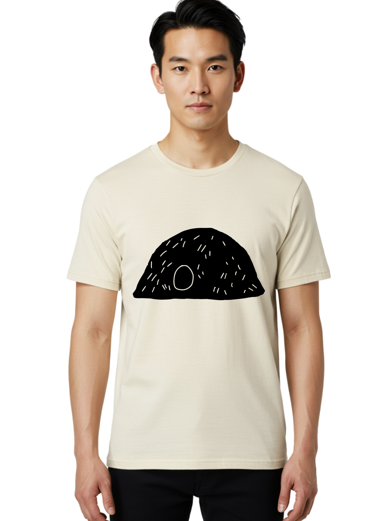 Black-Mushroom Men'S Graphic Tee, 100% Cotton, Comfortable Casual Summer Wear, Machine Washable, Black Dome Shape, Green Neon Lines, Abstract Art, Futuristic Design, Modern Graphic, Minimalist Style, Simple Shapes, Neon Accents - Aaa584
