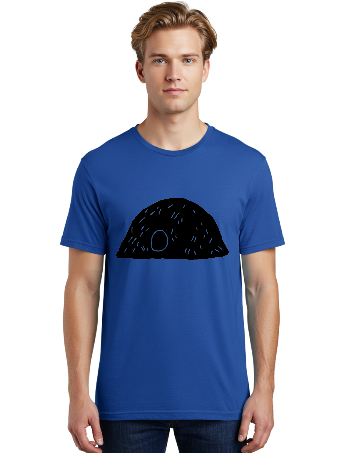 Black-Mushroom Men'S Graphic Tee, 100% Cotton, Comfortable Casual Summer Wear, Machine Washable, Black Dome Shape, Green Neon Lines, Abstract Art, Futuristic Design, Modern Graphic, Minimalist Style, Simple Shapes, Neon Accents - Aaa584