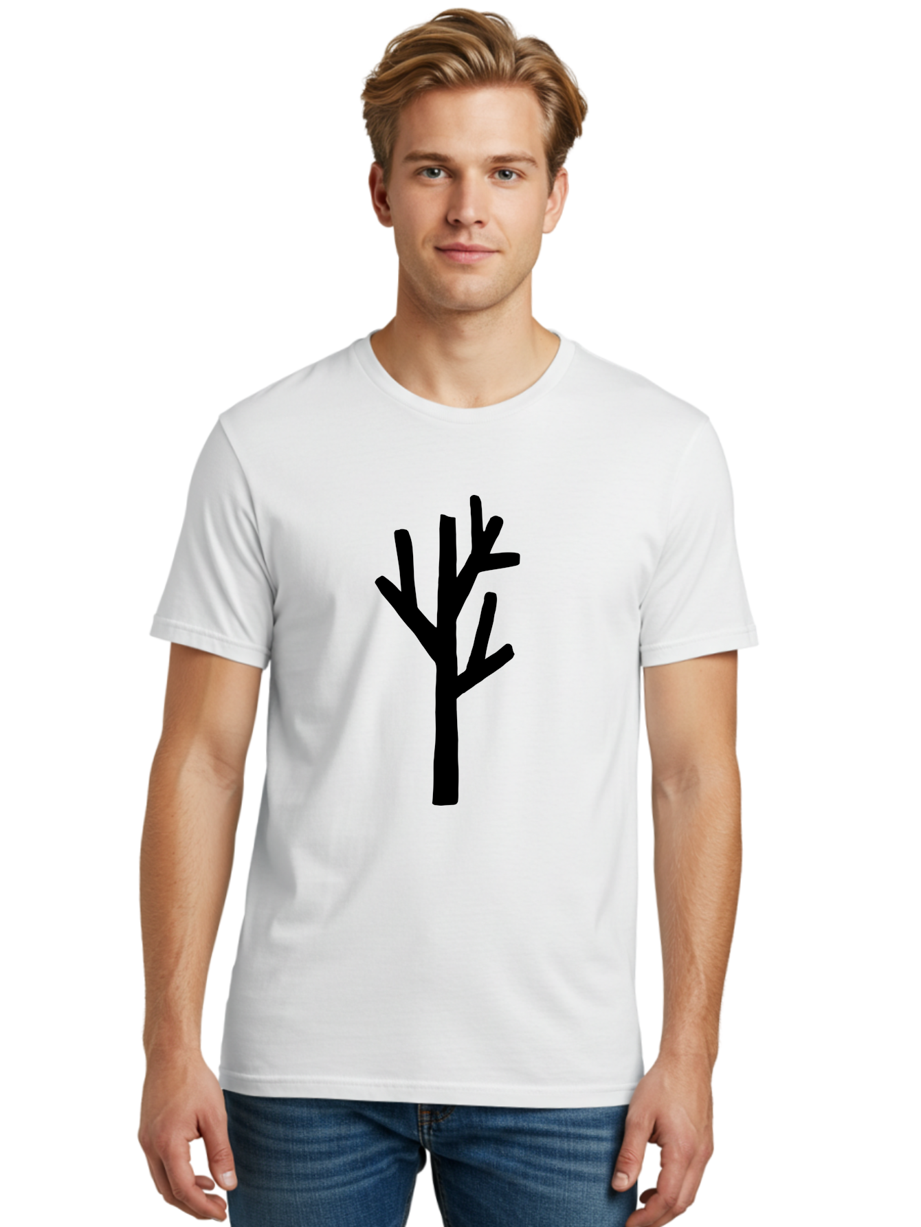 Black-Tree Men'S Graphic Tee, 100% Cotton, Comfortable Casual Summer Wear, Machine Washable, Tree Silhouette, Simple Illustration, Minimalist Design, Black Tree, Bare Branches, Abstract Art, Modern Graphic - Aaa586