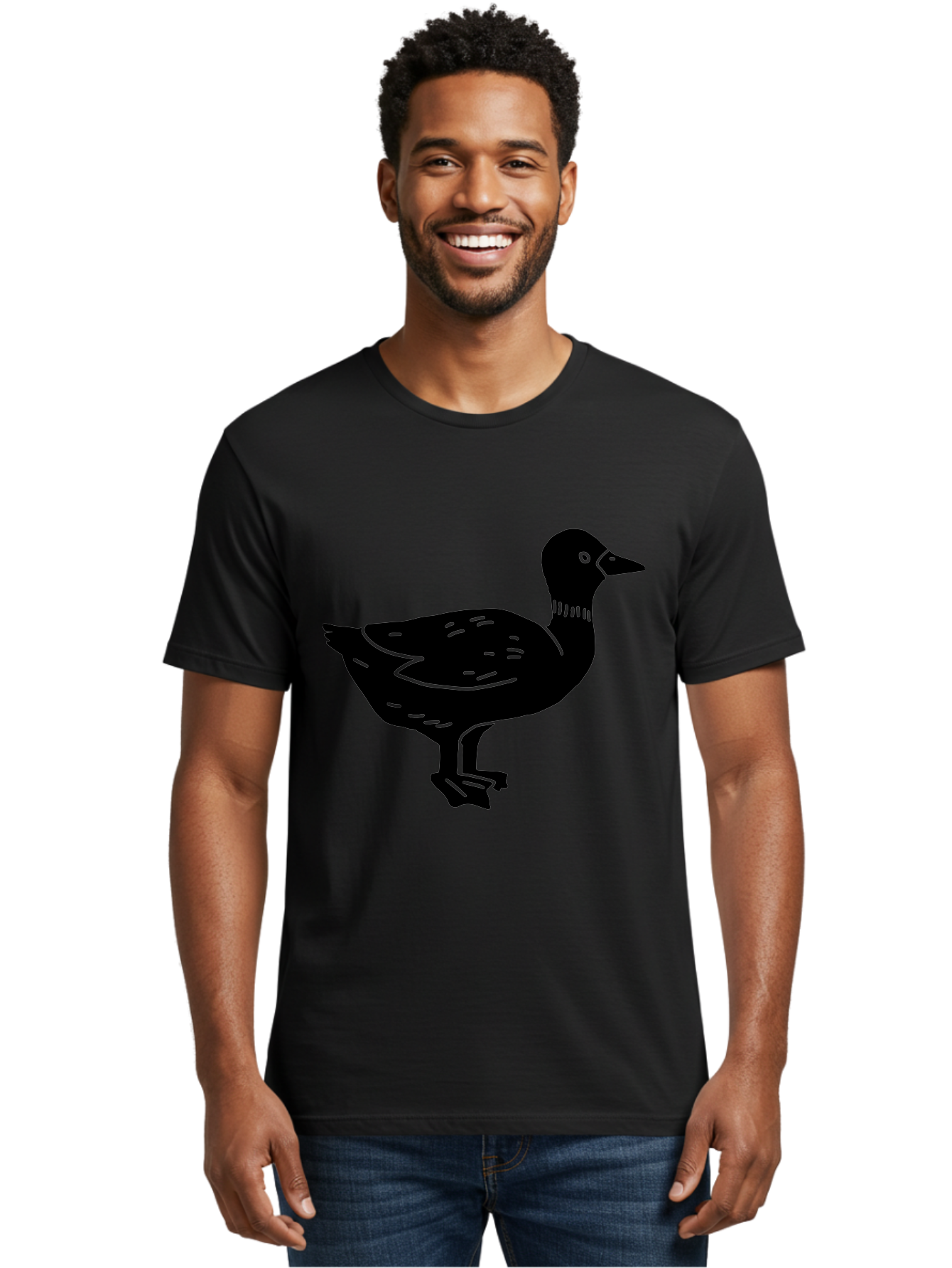 Duck Men'S Graphic Tee, 100% Cotton, Comfortable Casual Summer Wear, Machine Washable, Duck Silhouette, Minimalist Art, Simple Shapes, Bird Illustration, Wildlife Graphic, Vector Art, Black And Green, Modern Design - Aaa588