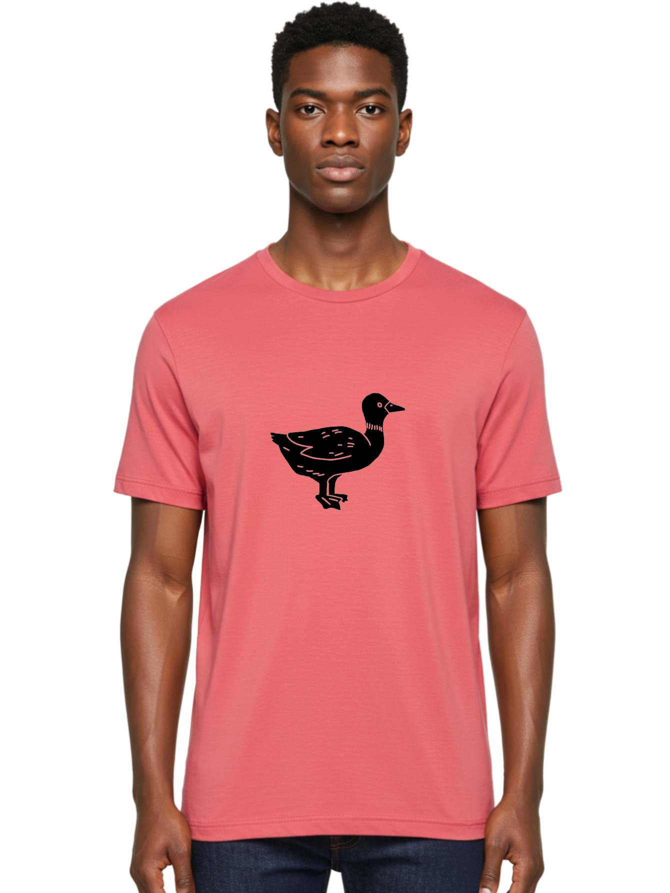 Duck Men'S Graphic Tee, 100% Cotton, Comfortable Casual Summer Wear, Machine Washable, Duck Silhouette, Minimalist Art, Simple Shapes, Bird Illustration, Wildlife Graphic, Vector Art, Black And Green, Modern Design - Aaa588