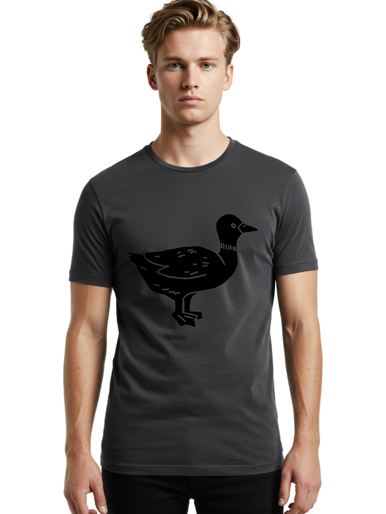 Duck Men'S Graphic Tee, 100% Cotton, Comfortable Casual Summer Wear, Machine Washable, Duck Silhouette, Minimalist Art, Simple Shapes, Bird Illustration, Wildlife Graphic, Vector Art, Black And Green, Modern Design - Aaa588