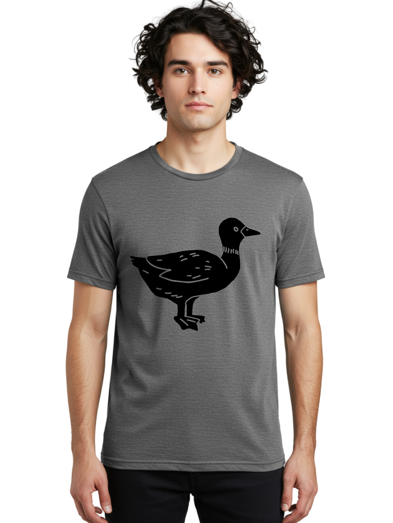 Duck Men'S Graphic Tee, 100% Cotton, Comfortable Casual Summer Wear, Machine Washable, Duck Silhouette, Minimalist Art, Simple Shapes, Bird Illustration, Wildlife Graphic, Vector Art, Black And Green, Modern Design - Aaa588