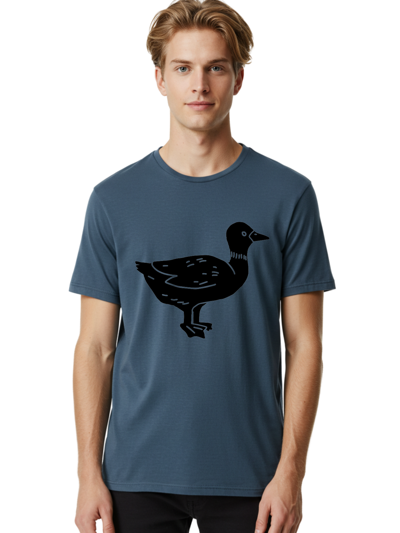 Duck Men'S Graphic Tee, 100% Cotton, Comfortable Casual Summer Wear, Machine Washable, Duck Silhouette, Minimalist Art, Simple Shapes, Bird Illustration, Wildlife Graphic, Vector Art, Black And Green, Modern Design - Aaa588