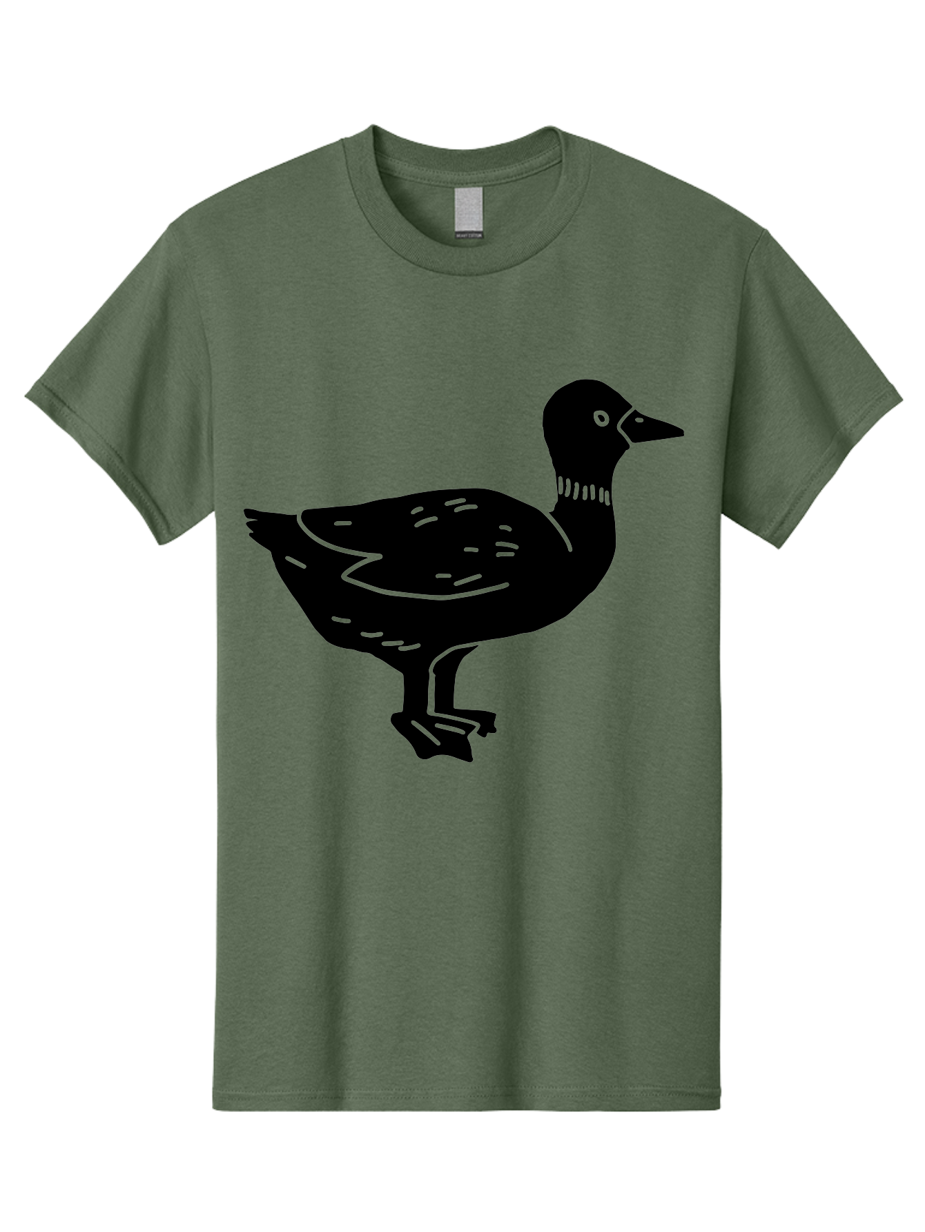Duck Men'S Graphic Tee, 100% Cotton, Comfortable Casual Summer Wear, Machine Washable, Duck Silhouette, Minimalist Art, Simple Shapes, Bird Illustration, Wildlife Graphic, Vector Art, Black And Green, Modern Design - Aaa588