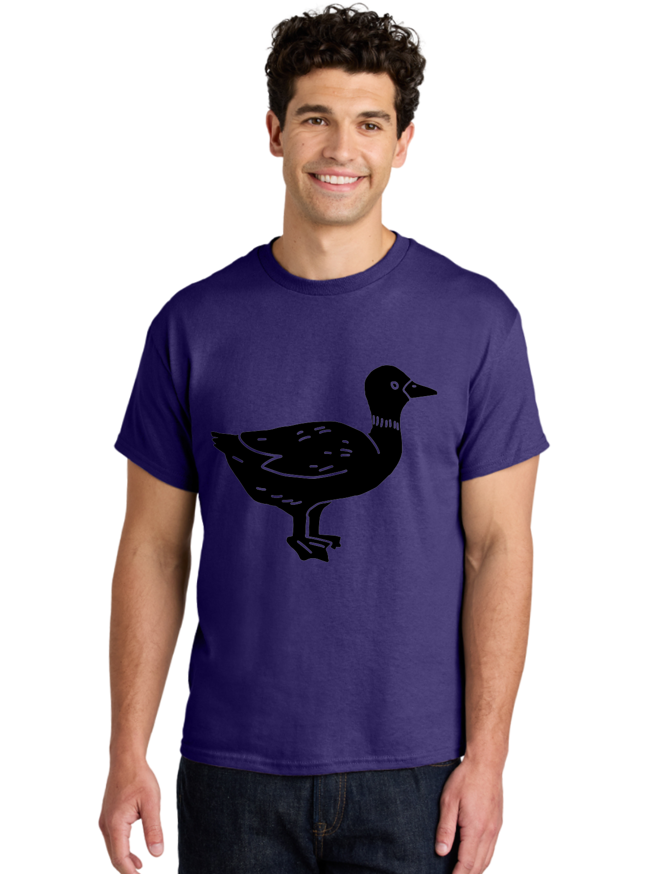Duck Men'S Graphic Tee, 100% Cotton, Comfortable Casual Summer Wear, Machine Washable, Duck Silhouette, Minimalist Art, Simple Shapes, Bird Illustration, Wildlife Graphic, Vector Art, Black And Green, Modern Design - Aaa588
