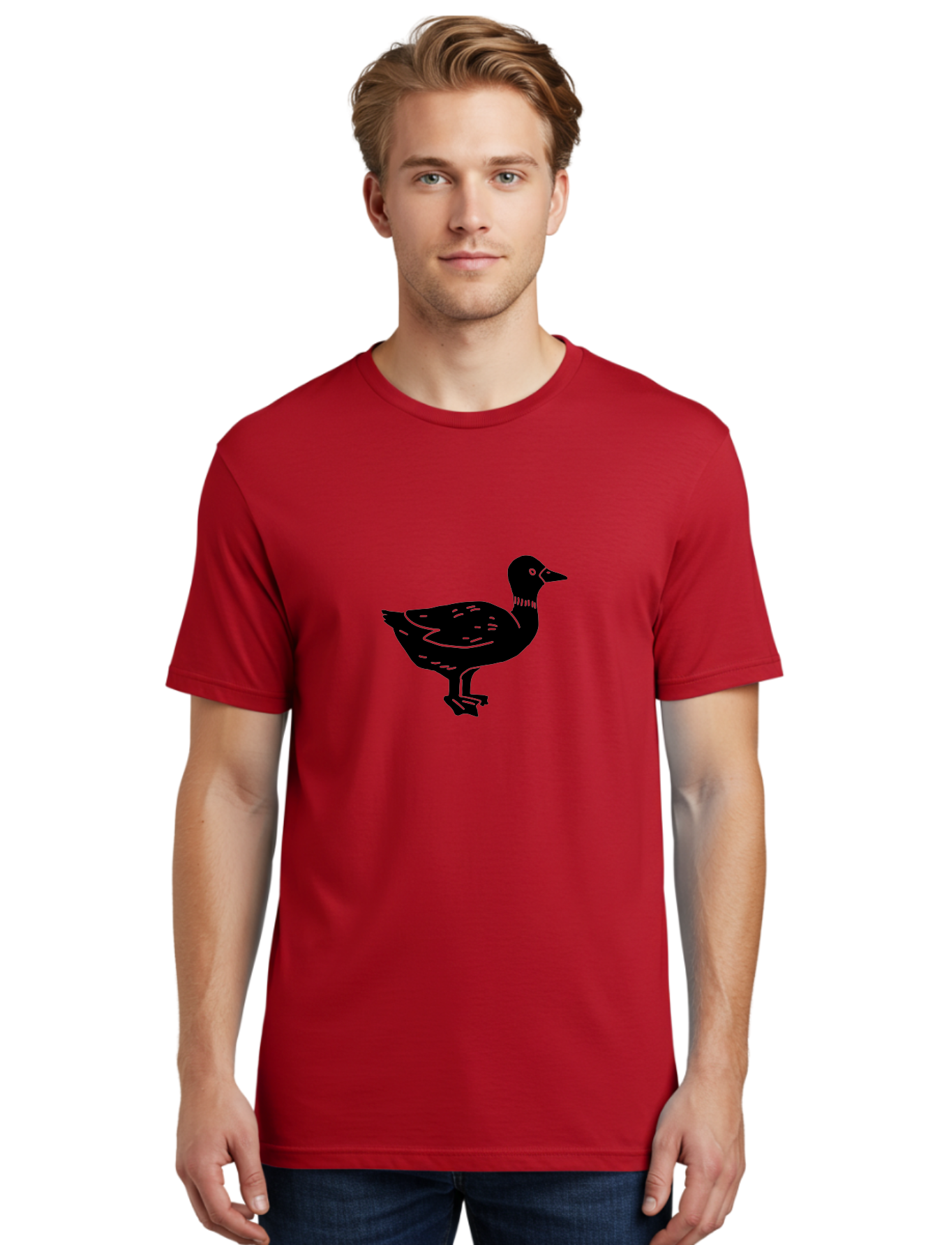 Duck Men'S Graphic Tee, 100% Cotton, Comfortable Casual Summer Wear, Machine Washable, Duck Silhouette, Minimalist Art, Simple Shapes, Bird Illustration, Wildlife Graphic, Vector Art, Black And Green, Modern Design - Aaa588
