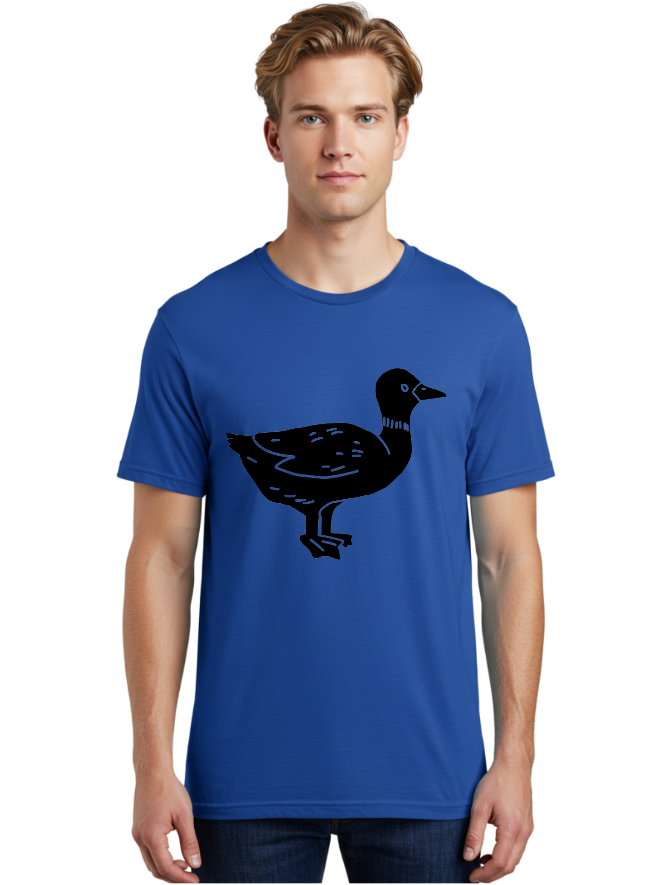 Duck Men'S Graphic Tee, 100% Cotton, Comfortable Casual Summer Wear, Machine Washable, Duck Silhouette, Minimalist Art, Simple Shapes, Bird Illustration, Wildlife Graphic, Vector Art, Black And Green, Modern Design - Aaa588