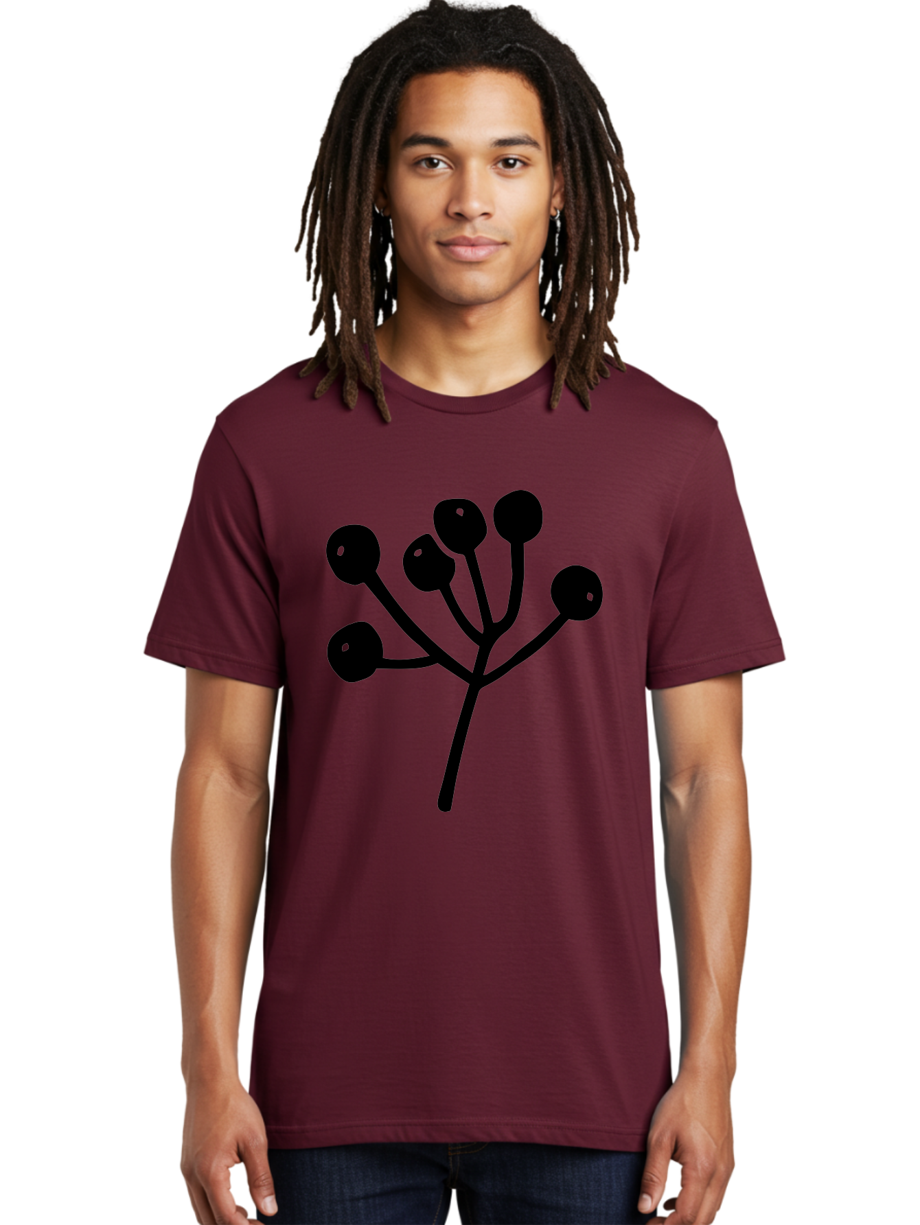 Flower Men'S Graphic Tee, 100% Cotton, Comfortable Casual Summer Wear, Machine Washable, Stylized Flower, Minimalist Design, Black Silhouette, Simple Shapes, Floral Motif, Modern Graphics, Abstract Art - Aaa590