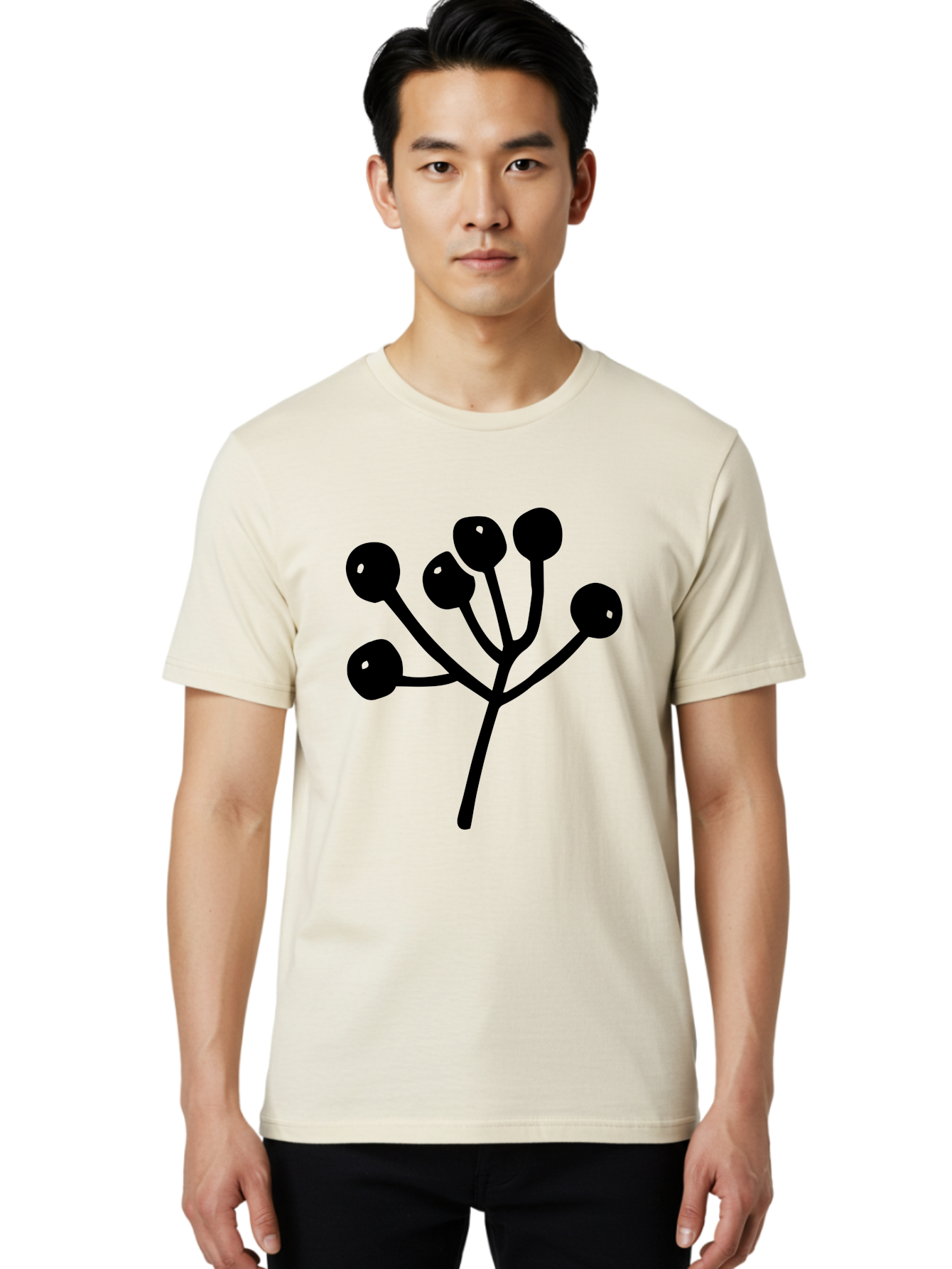 Flower Men'S Graphic Tee, 100% Cotton, Comfortable Casual Summer Wear, Machine Washable, Stylized Flower, Minimalist Design, Black Silhouette, Simple Shapes, Floral Motif, Modern Graphics, Abstract Art - Aaa590