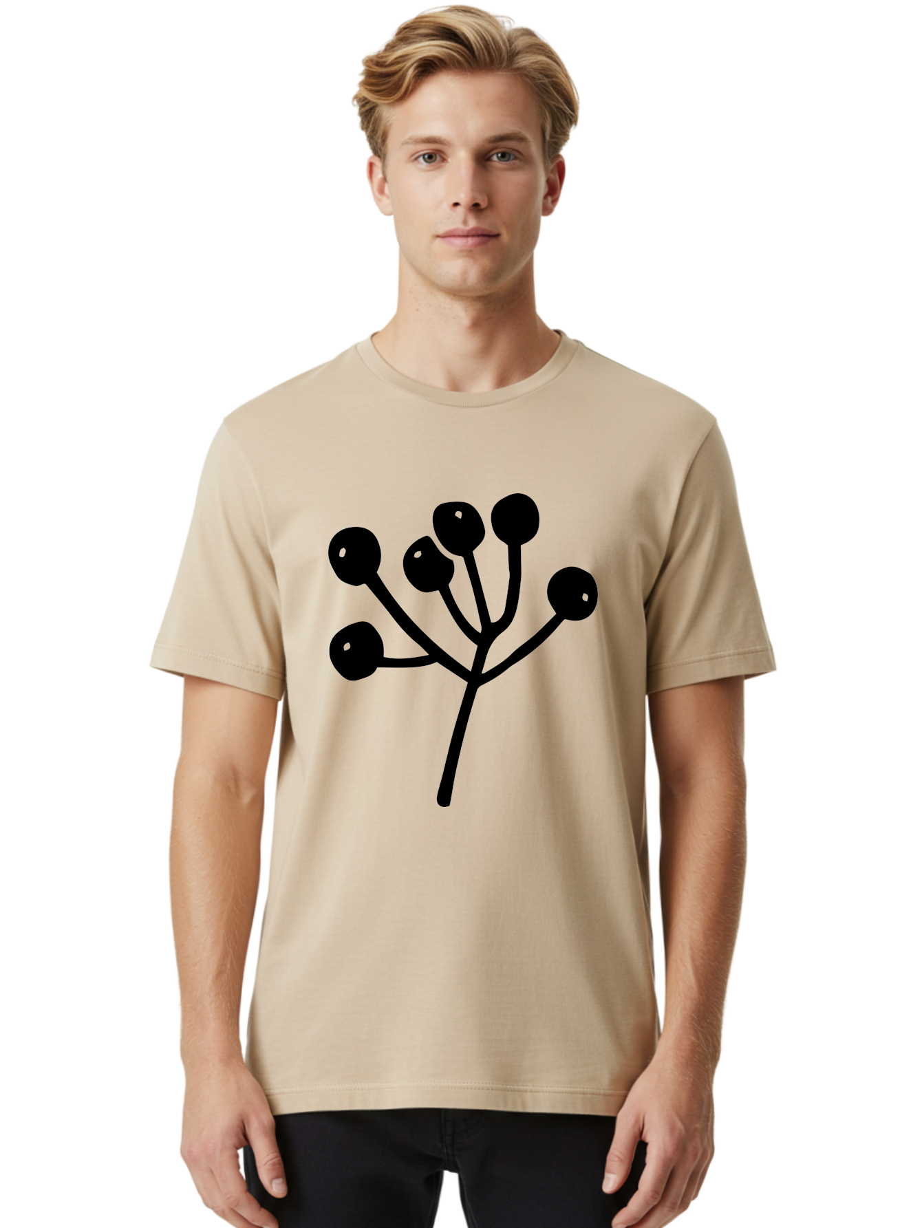 Flower Men'S Graphic Tee, 100% Cotton, Comfortable Casual Summer Wear, Machine Washable, Stylized Flower, Minimalist Design, Black Silhouette, Simple Shapes, Floral Motif, Modern Graphics, Abstract Art - Aaa590
