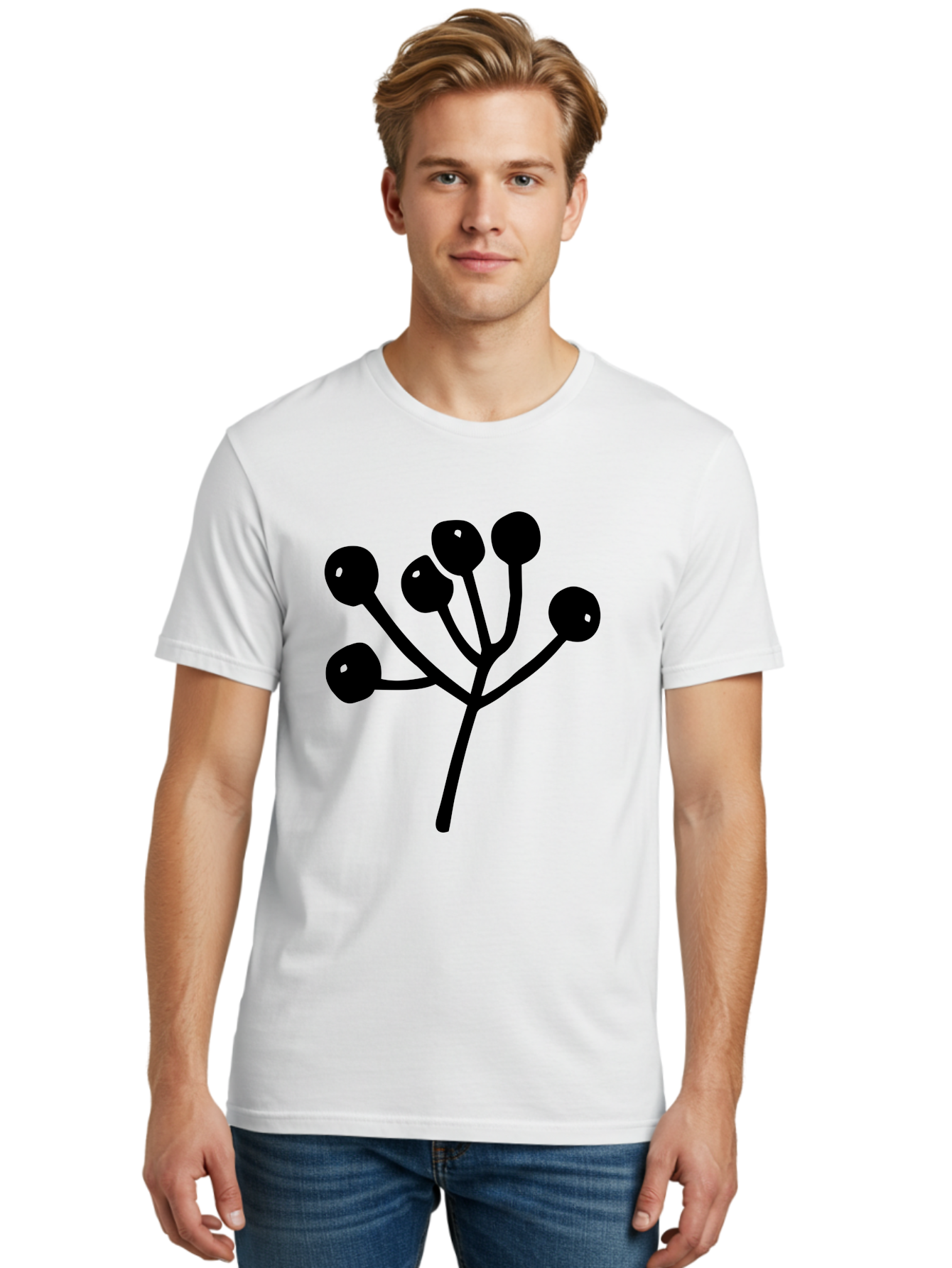 Flower Men'S Graphic Tee, 100% Cotton, Comfortable Casual Summer Wear, Machine Washable, Stylized Flower, Minimalist Design, Black Silhouette, Simple Shapes, Floral Motif, Modern Graphics, Abstract Art - Aaa590