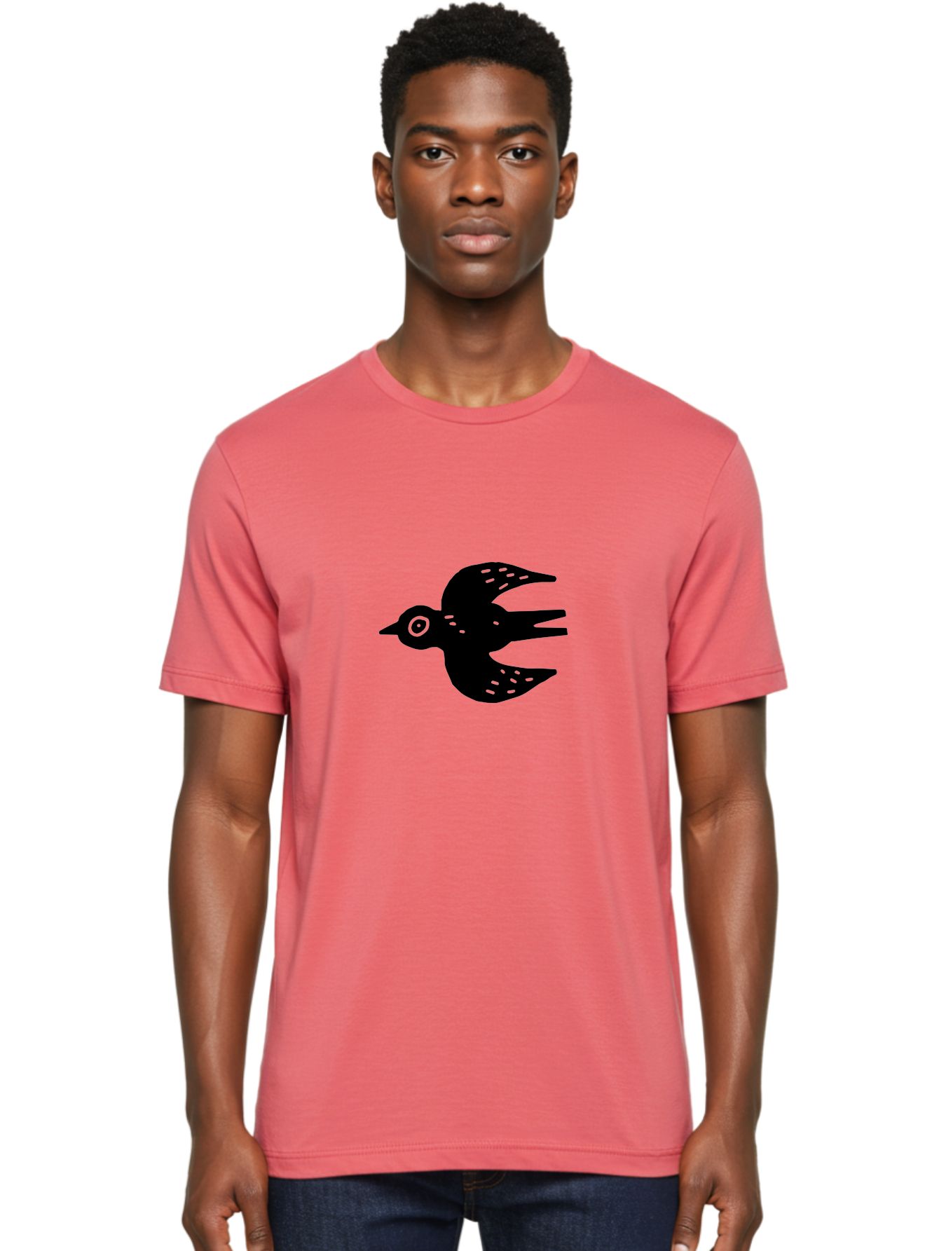 Flying-Bird Men'S Graphic Tee, 100% Cotton, Comfortable Casual Summer Wear, Machine Washable, Black Bird Silhouette, Bird In Flight, Simple Design, Graphic Illustration, Minimalist Art, Wildlife Symbol, Flying Bird, Abstract Shape, - Aaa591