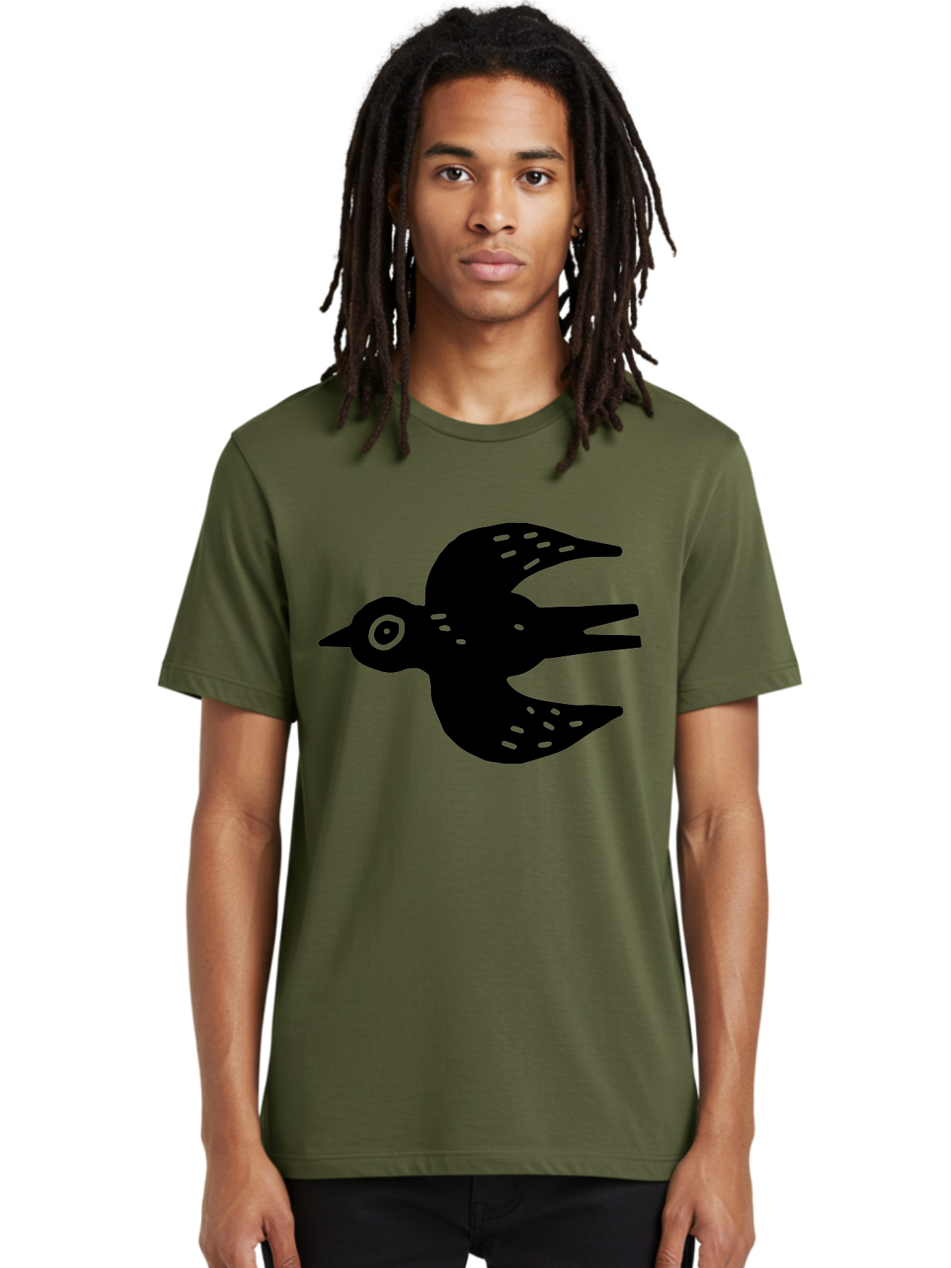 Flying-Bird Men'S Graphic Tee, 100% Cotton, Comfortable Casual Summer Wear, Machine Washable, Black Bird Silhouette, Bird In Flight, Simple Design, Graphic Illustration, Minimalist Art, Wildlife Symbol, Flying Bird, Abstract Shape, - Aaa591