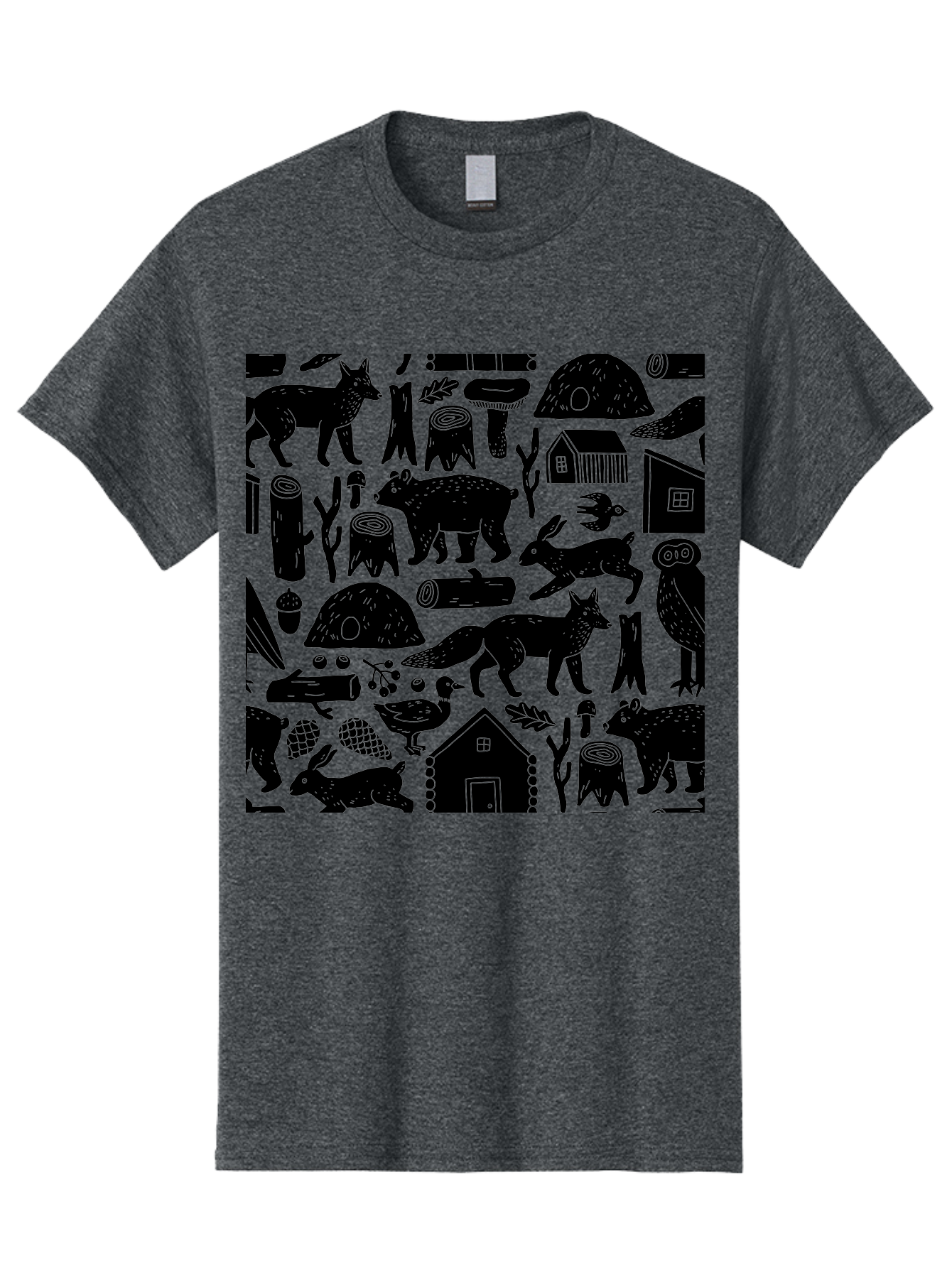 Forest-Animals-Pattern Men'S Graphic Tee, 100% Cotton, Comfortable Casual Summer Wear, Machine Washable, Woodland Animals, Forest Wildlife, Rustic Houses, Trees, Birds, Wildlife Art, Woodsy Landscape, Nature Illustrations, Forest Patterns, - Aaa592