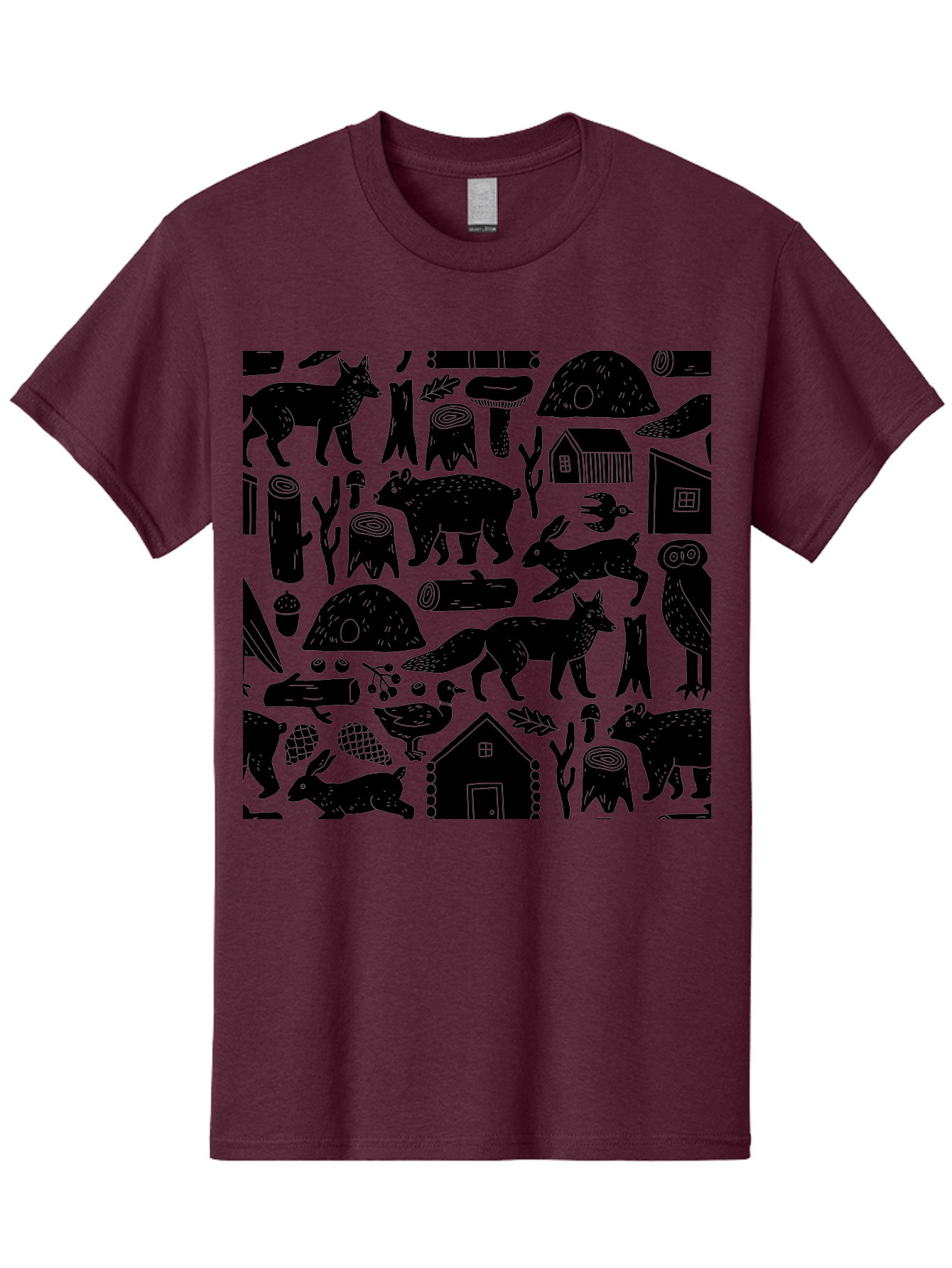 Forest-Animals-Pattern Men'S Graphic Tee, 100% Cotton, Comfortable Casual Summer Wear, Machine Washable, Woodland Animals, Forest Wildlife, Rustic Houses, Trees, Birds, Wildlife Art, Woodsy Landscape, Nature Illustrations, Forest Patterns, - Aaa592