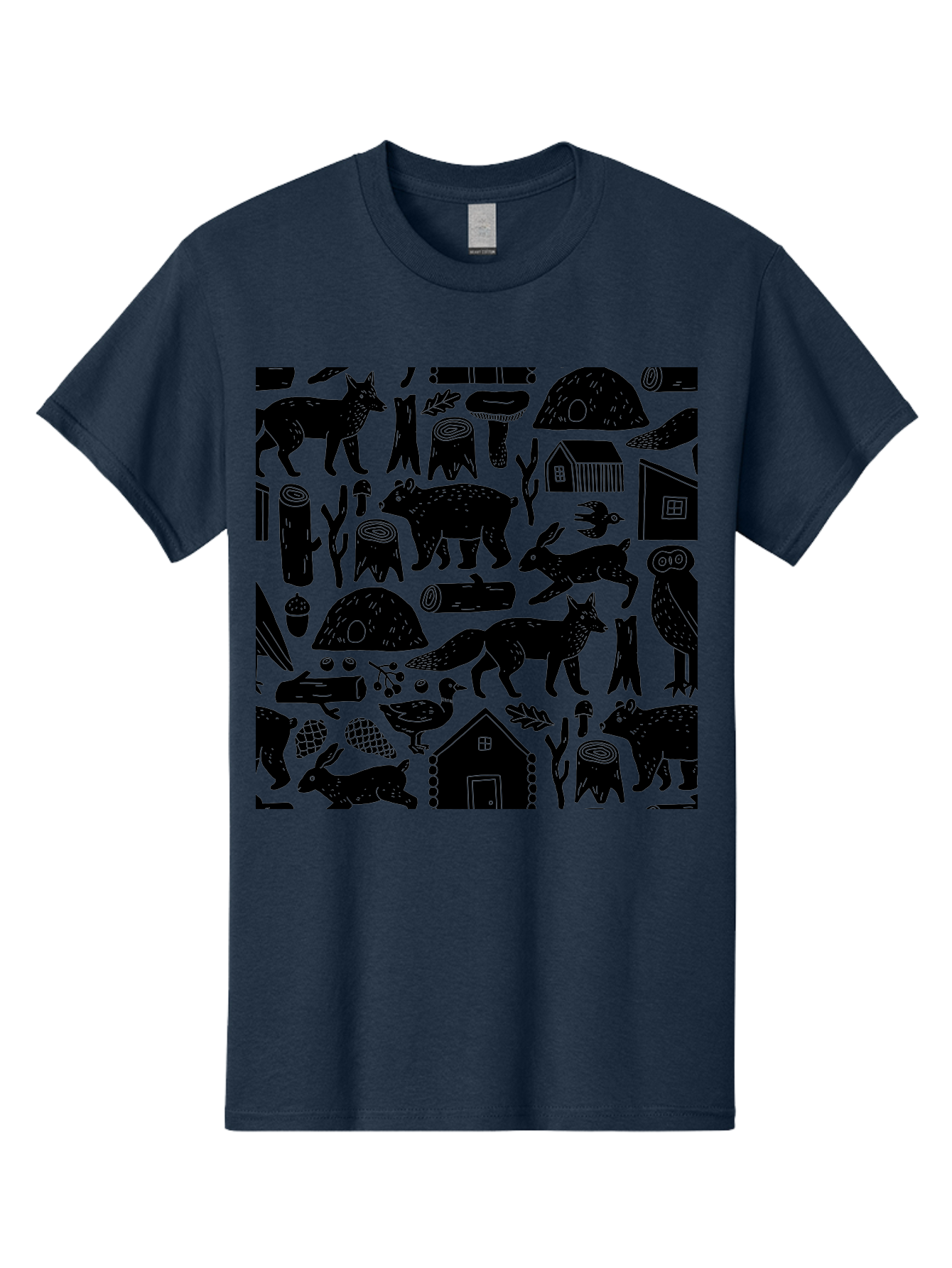 Forest-Animals-Pattern Men'S Graphic Tee, 100% Cotton, Comfortable Casual Summer Wear, Machine Washable, Woodland Animals, Forest Wildlife, Rustic Houses, Trees, Birds, Wildlife Art, Woodsy Landscape, Nature Illustrations, Forest Patterns, - Aaa592