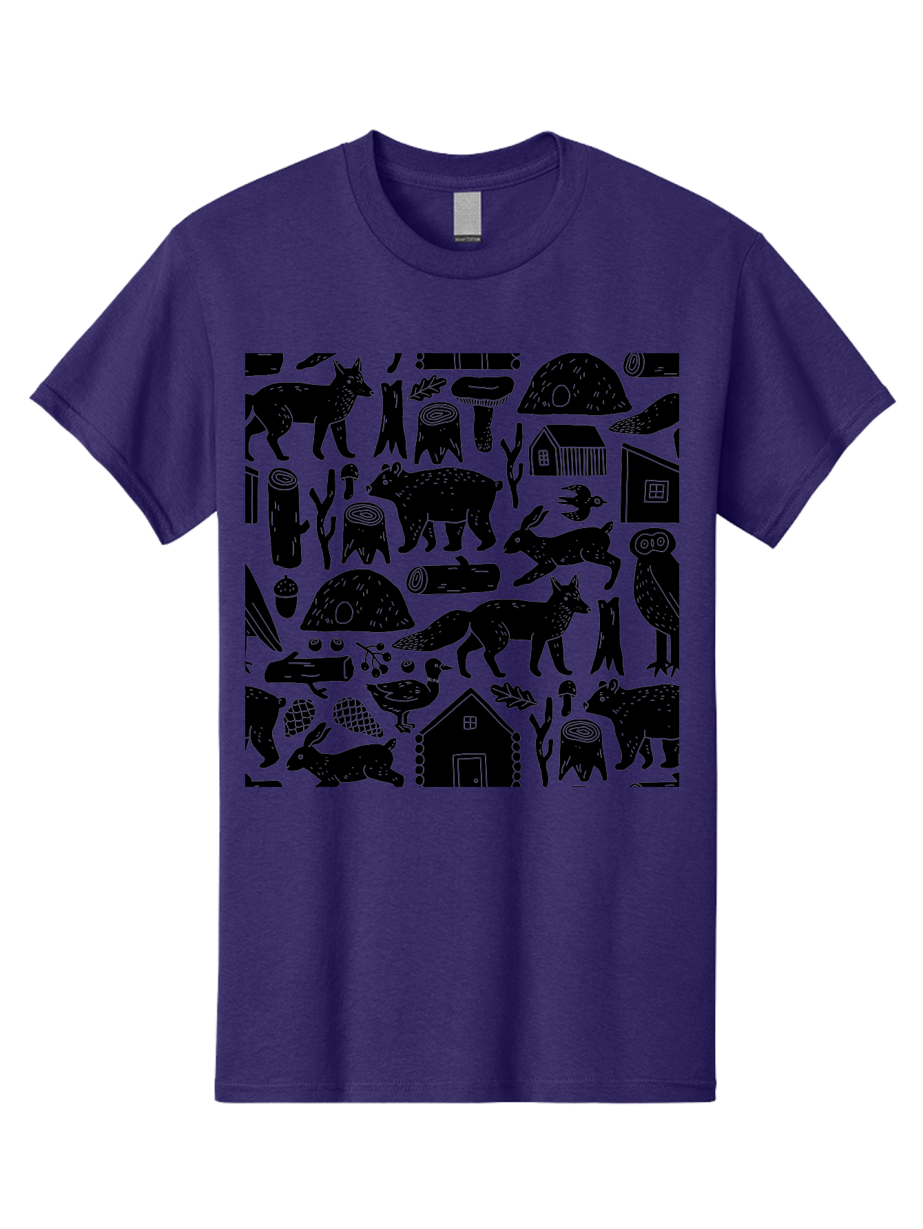 Forest-Animals-Pattern Men'S Graphic Tee, 100% Cotton, Comfortable Casual Summer Wear, Machine Washable, Woodland Animals, Forest Wildlife, Rustic Houses, Trees, Birds, Wildlife Art, Woodsy Landscape, Nature Illustrations, Forest Patterns, - Aaa592