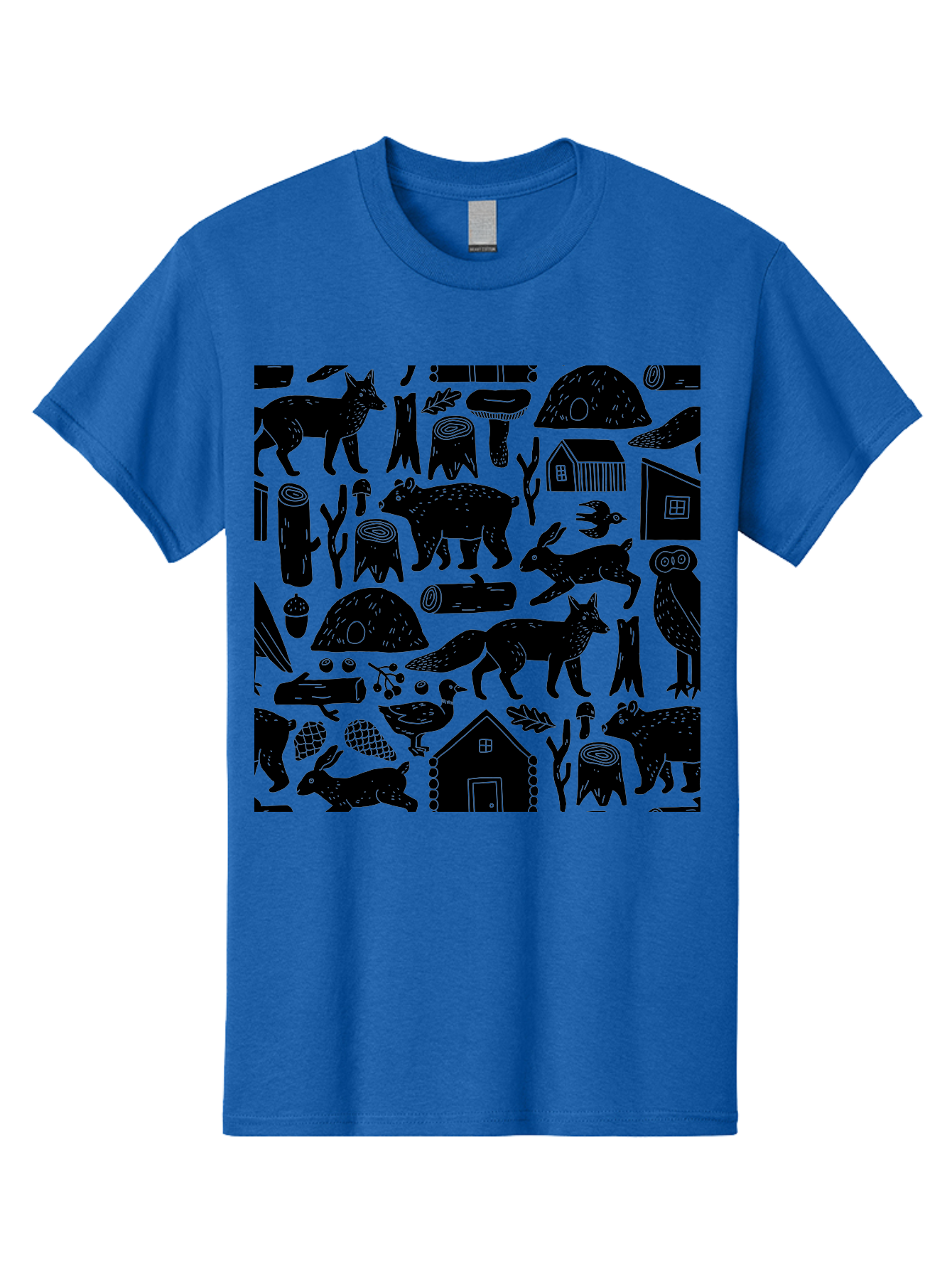 Forest-Animals-Pattern Men'S Graphic Tee, 100% Cotton, Comfortable Casual Summer Wear, Machine Washable, Woodland Animals, Forest Wildlife, Rustic Houses, Trees, Birds, Wildlife Art, Woodsy Landscape, Nature Illustrations, Forest Patterns, - Aaa592