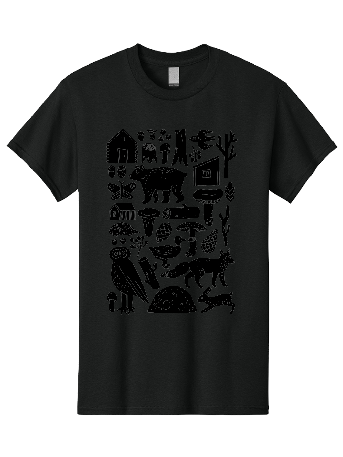 forest wildlife, bear, owl, fox, rabbit, birds, trees, mushrooms, houses, log, berries, butterfly, duck, natural scenery, wildlife icons, forest elements, wild animals