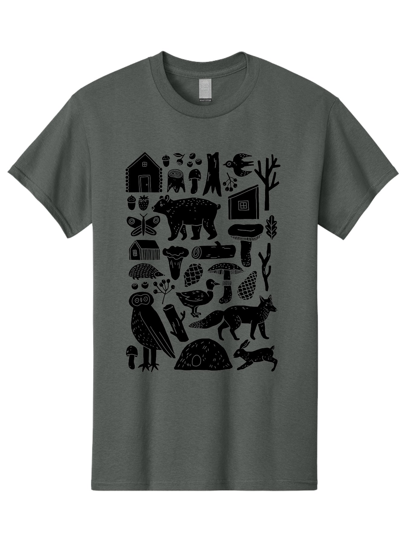 forest wildlife, bear, owl, fox, rabbit, birds, trees, mushrooms, houses, log, berries, butterfly, duck, natural scenery, wildlife icons, forest elements, wild animals
