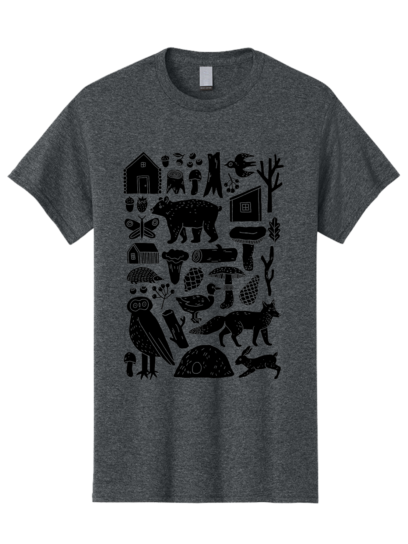 forest wildlife, bear, owl, fox, rabbit, birds, trees, mushrooms, houses, log, berries, butterfly, duck, natural scenery, wildlife icons, forest elements, wild animals