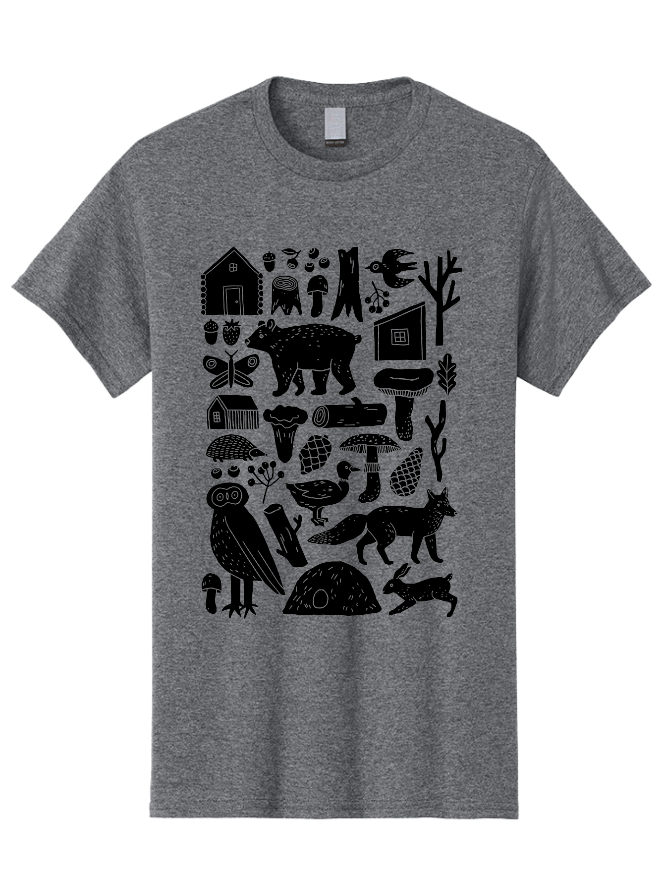 forest wildlife, bear, owl, fox, rabbit, birds, trees, mushrooms, houses, log, berries, butterfly, duck, natural scenery, wildlife icons, forest elements, wild animals